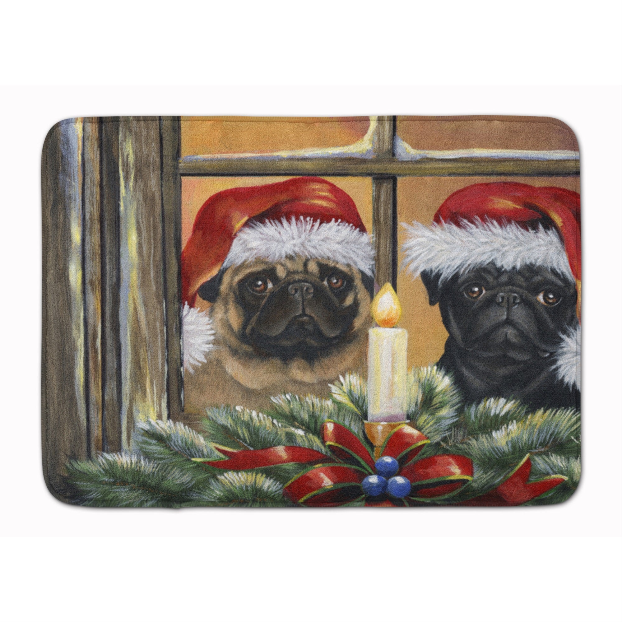 Pug Christmas Anticipation Machine Washable Memory Foam Mat