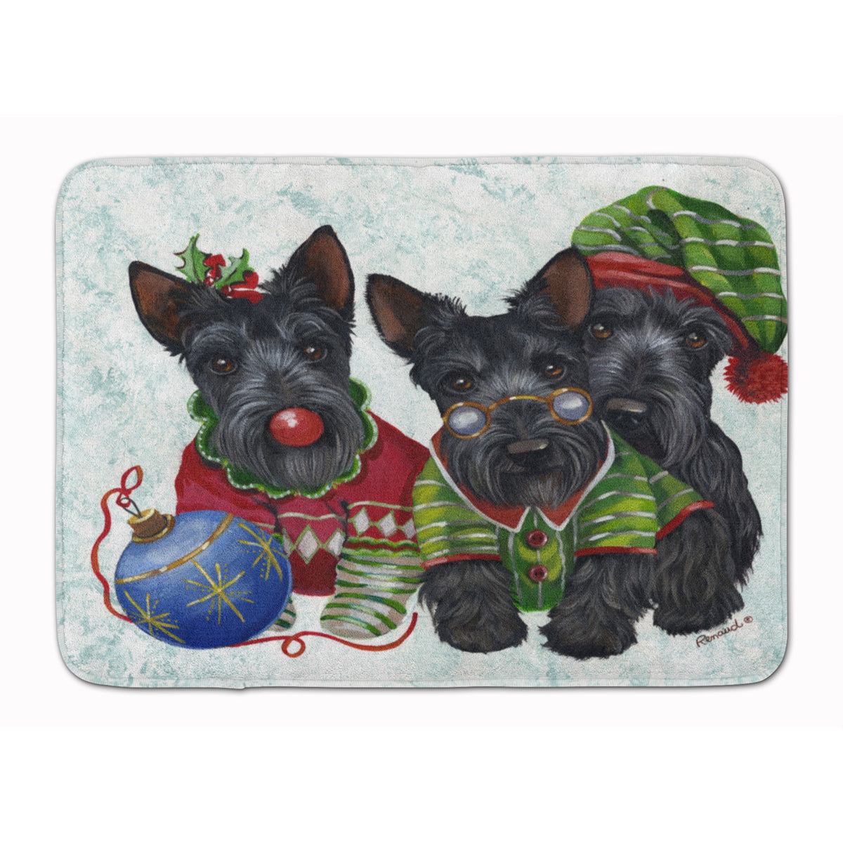 Scottish Terrier Christmas Elves Machine Washable Memory Foam Mat