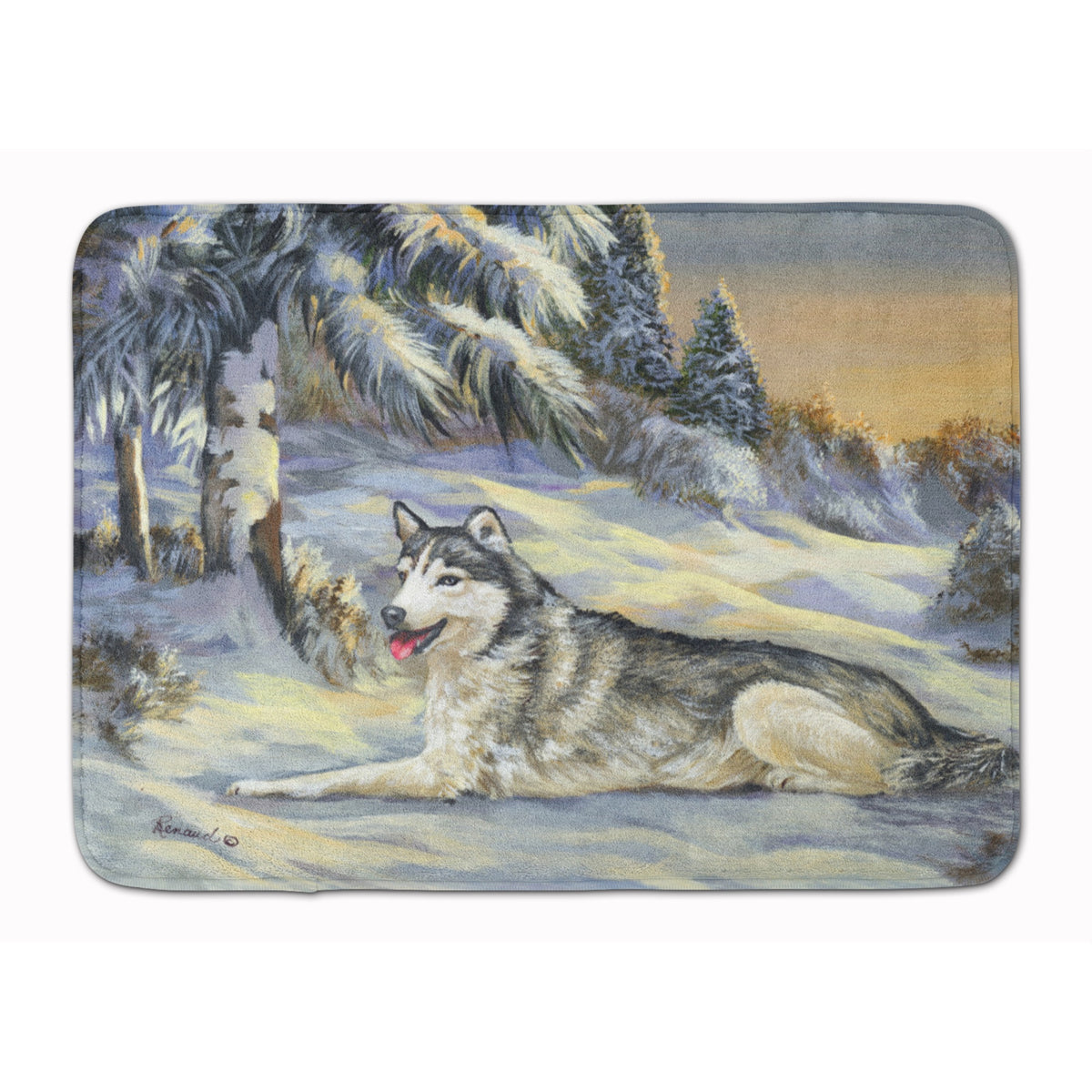 Siberian Husky Winterscape Machine Washable Memory Foam Mat