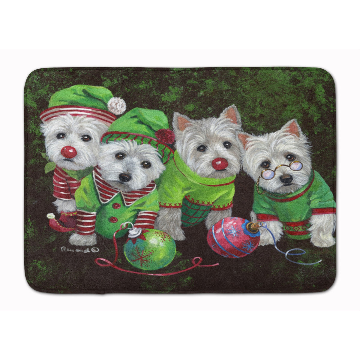 Westie Christmas Santa'S Assistants Machine Washable Memory Foam Mat