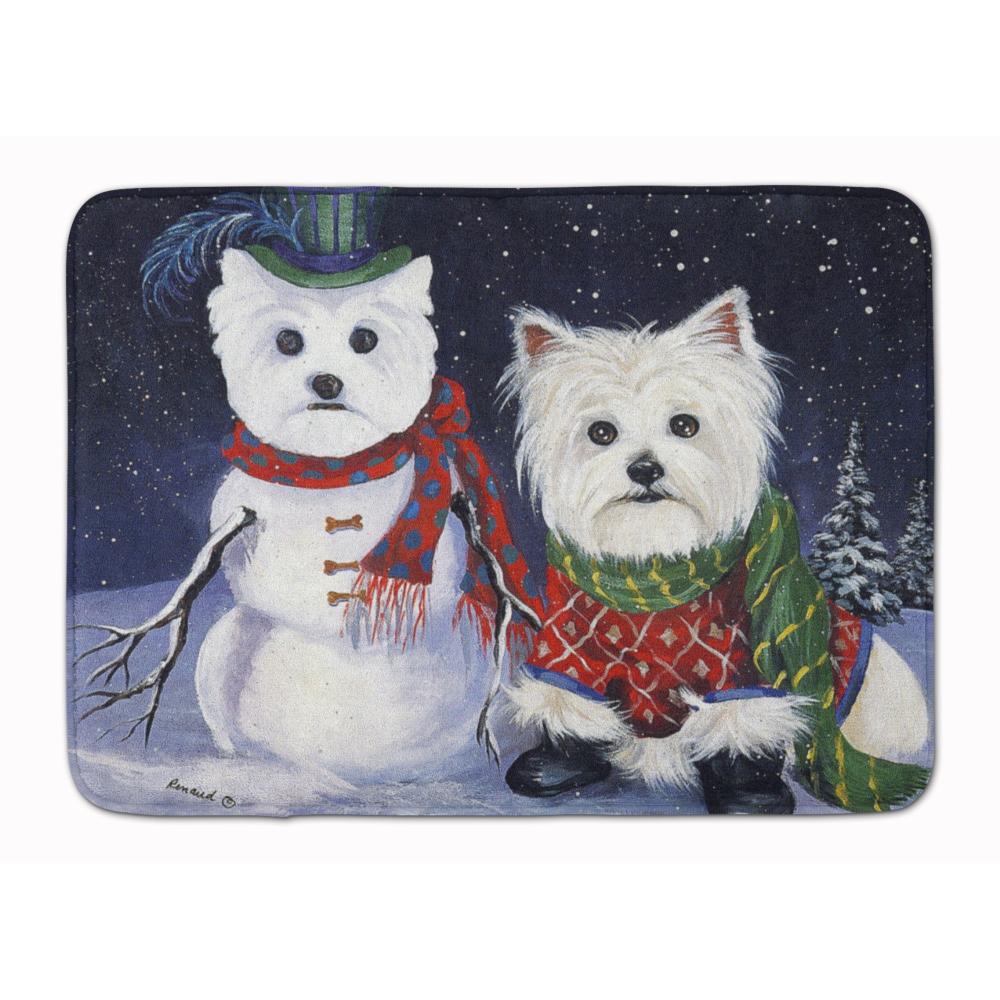 Westie Christmas Self Portrait Machine Washable Memory Foam Mat