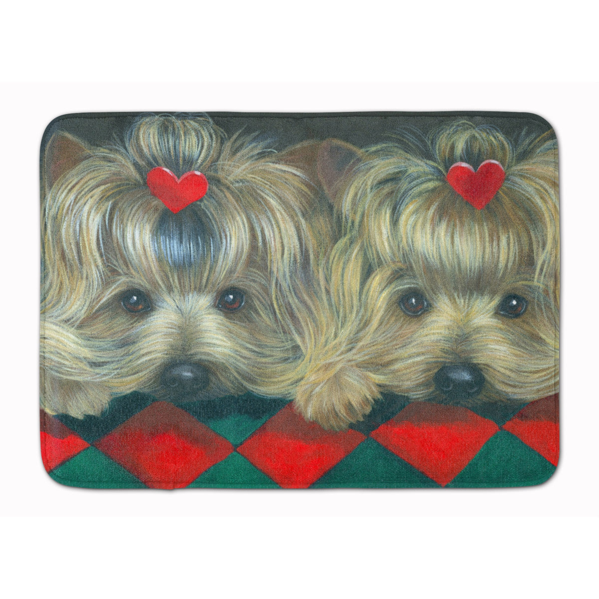 Yorkshire Terrier Yorkie 2 Hearts Machine Washable Memory Foam Mat