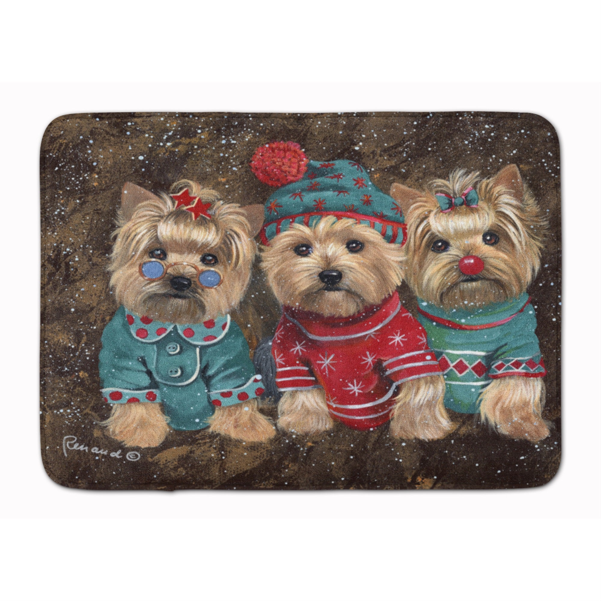 Yorkshire Terrier Yorkie Christmas Elves Machine Washable Memory Foam Mat