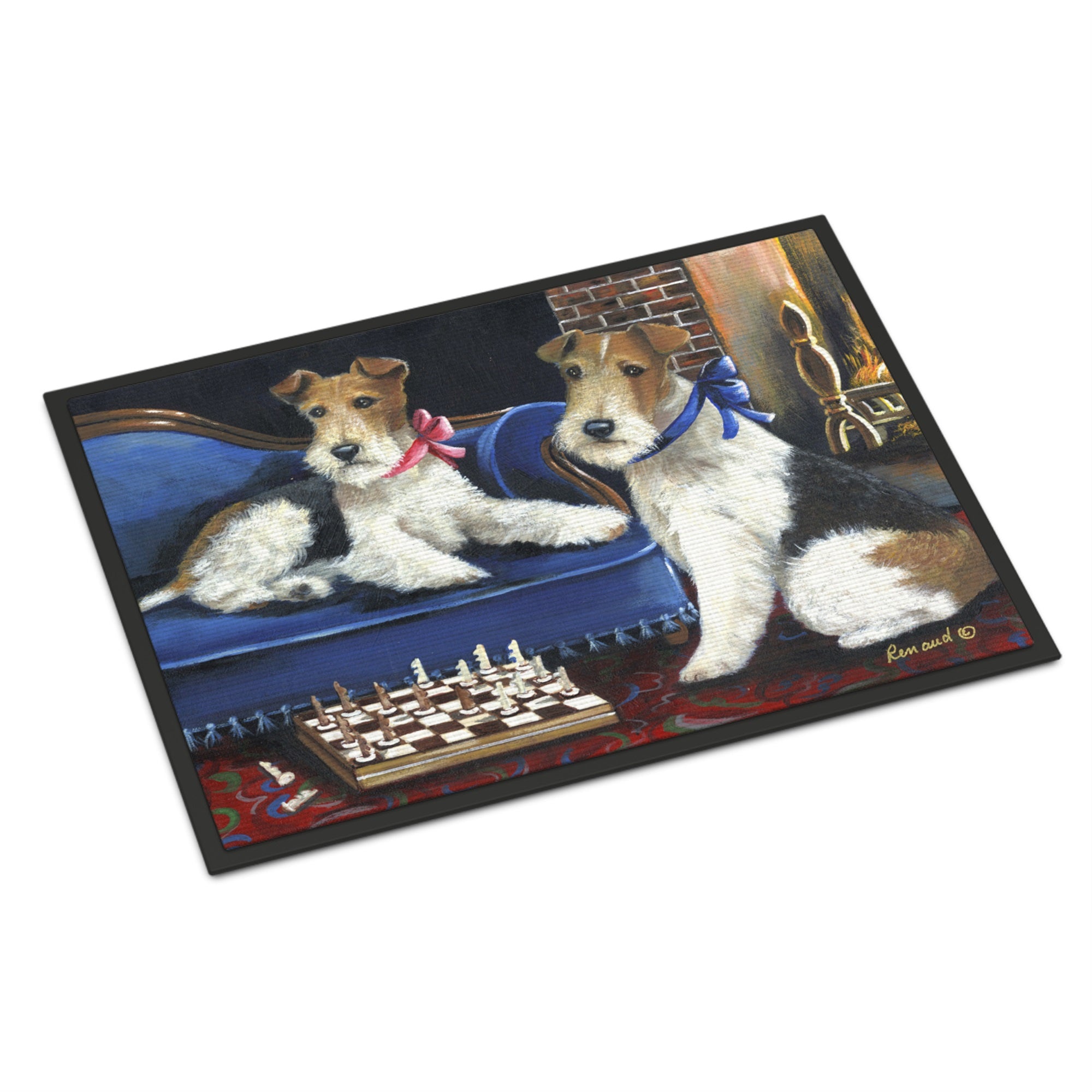 Fox Terrier Checkmates Indoor Or Outdoor Mat 18X27