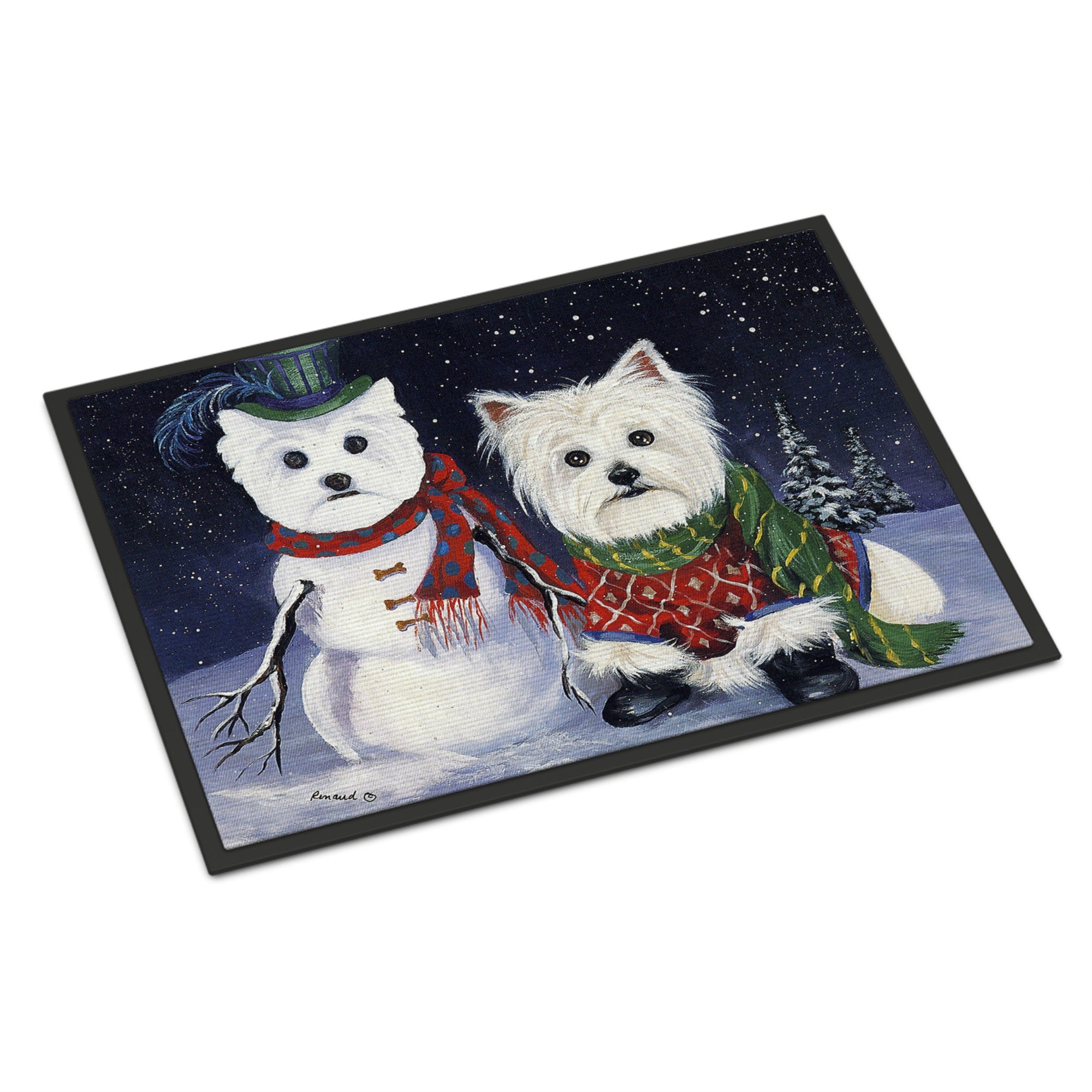 Westie Christmas Self Portrait Indoor Or Outdoor Mat 18X27