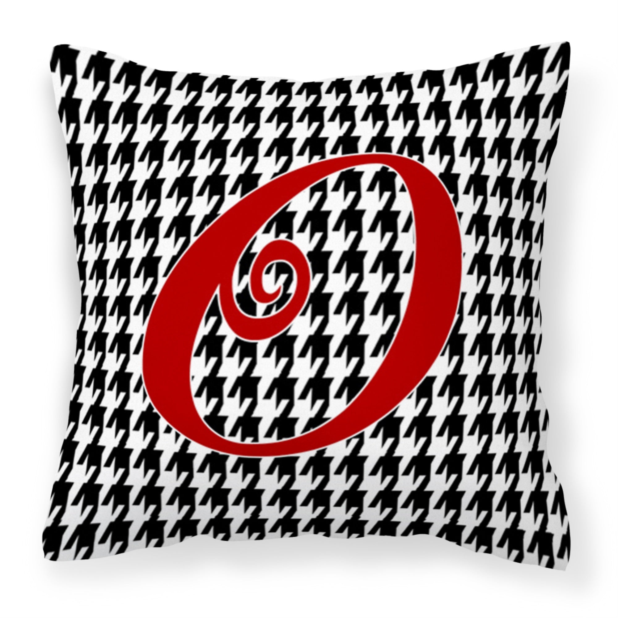 Letter O Initial Monogram - Houndstooth Black Fabric Decorative Pillow