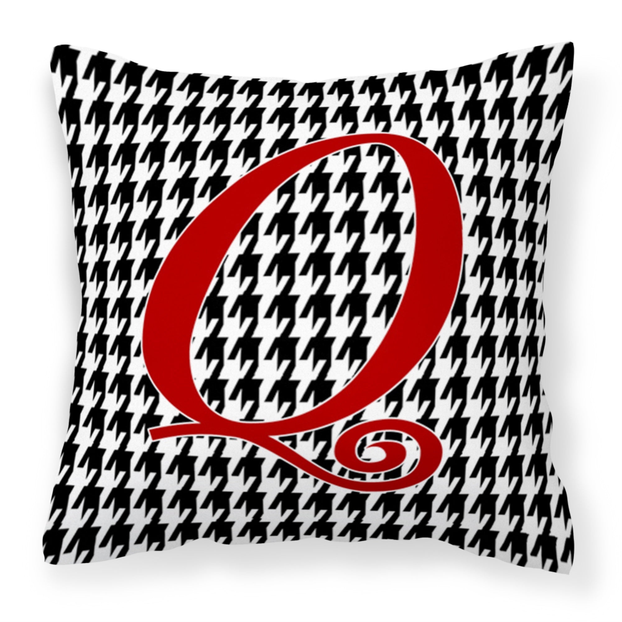 Letter Q Initial Monogram - Houndstooth Black Fabric Decorative Pillow