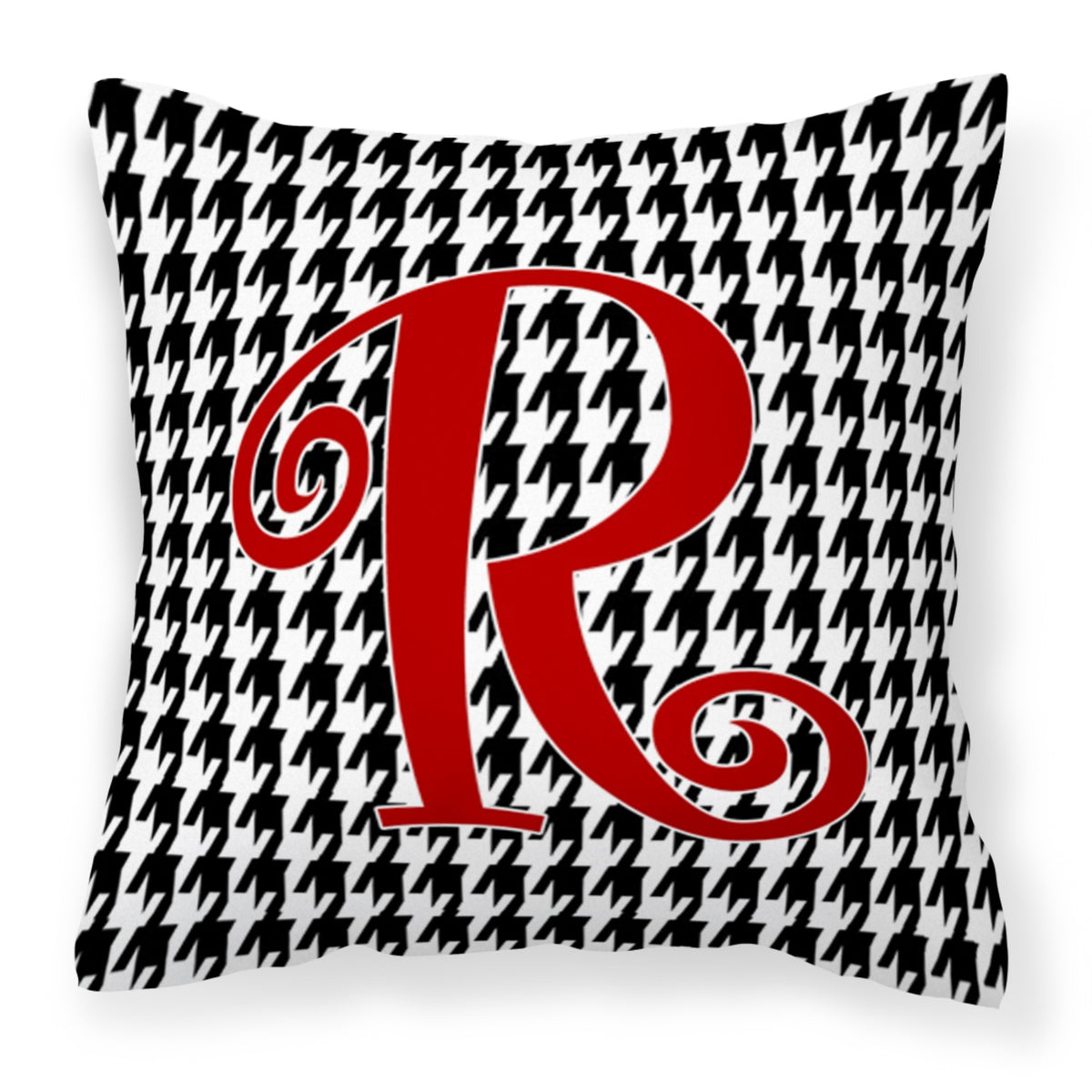 Letter R Initial Monogram - Houndstooth Black Fabric Decorative Pillow ...