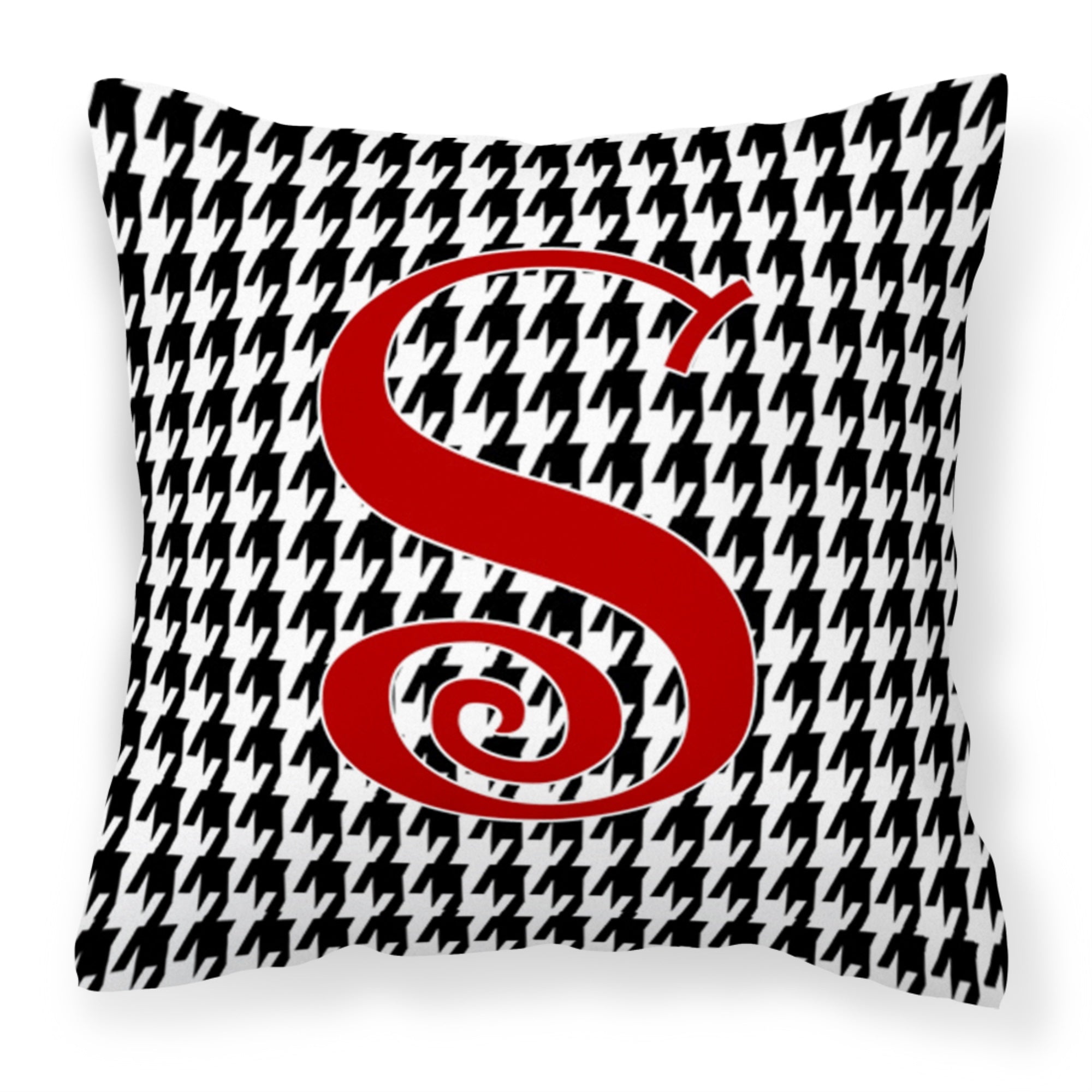 Letter S Initial Monogram - Houndstooth Black Fabric Decorative Pillow