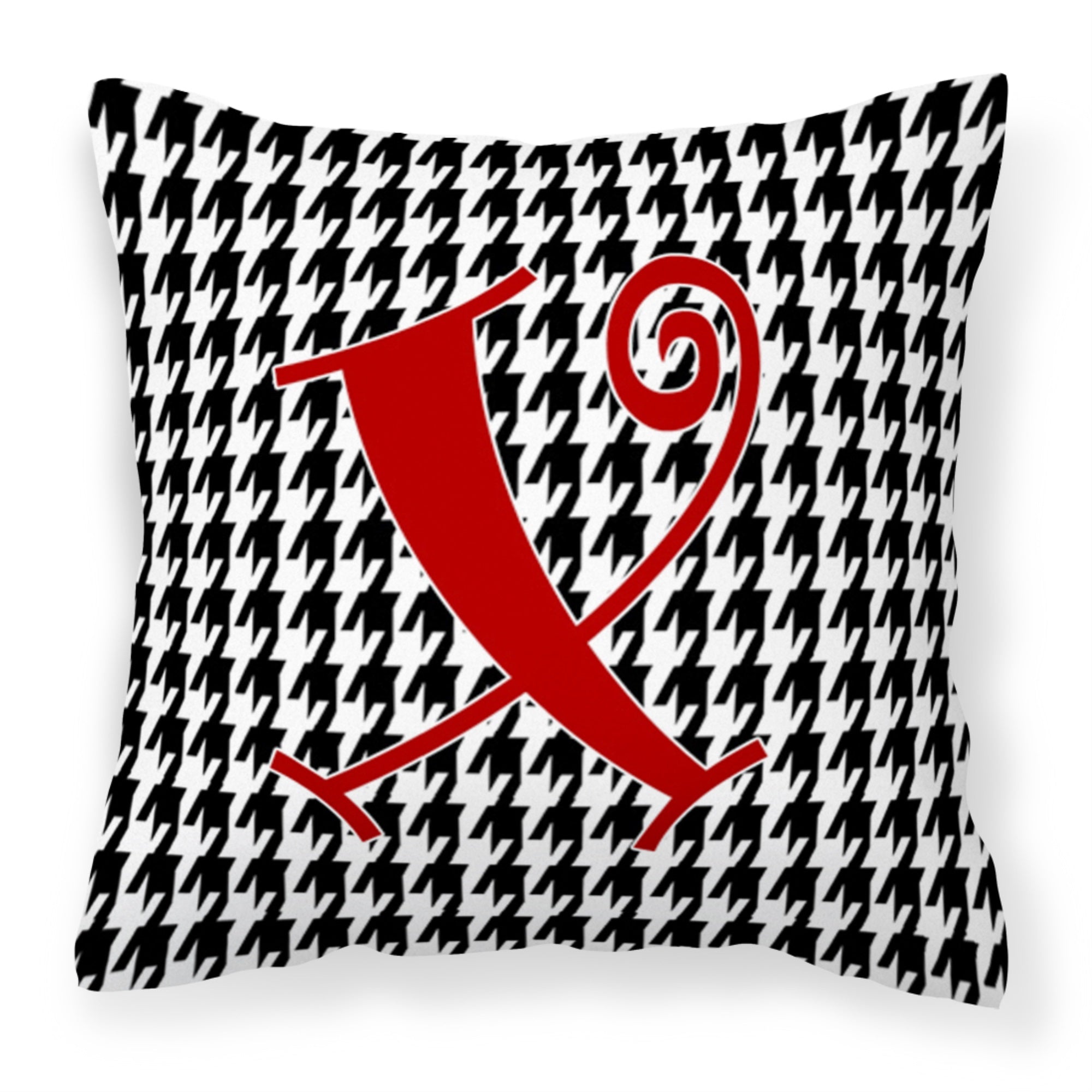 Letter X Initial Monogram - Houndstooth Black Fabric Decorative Pillow