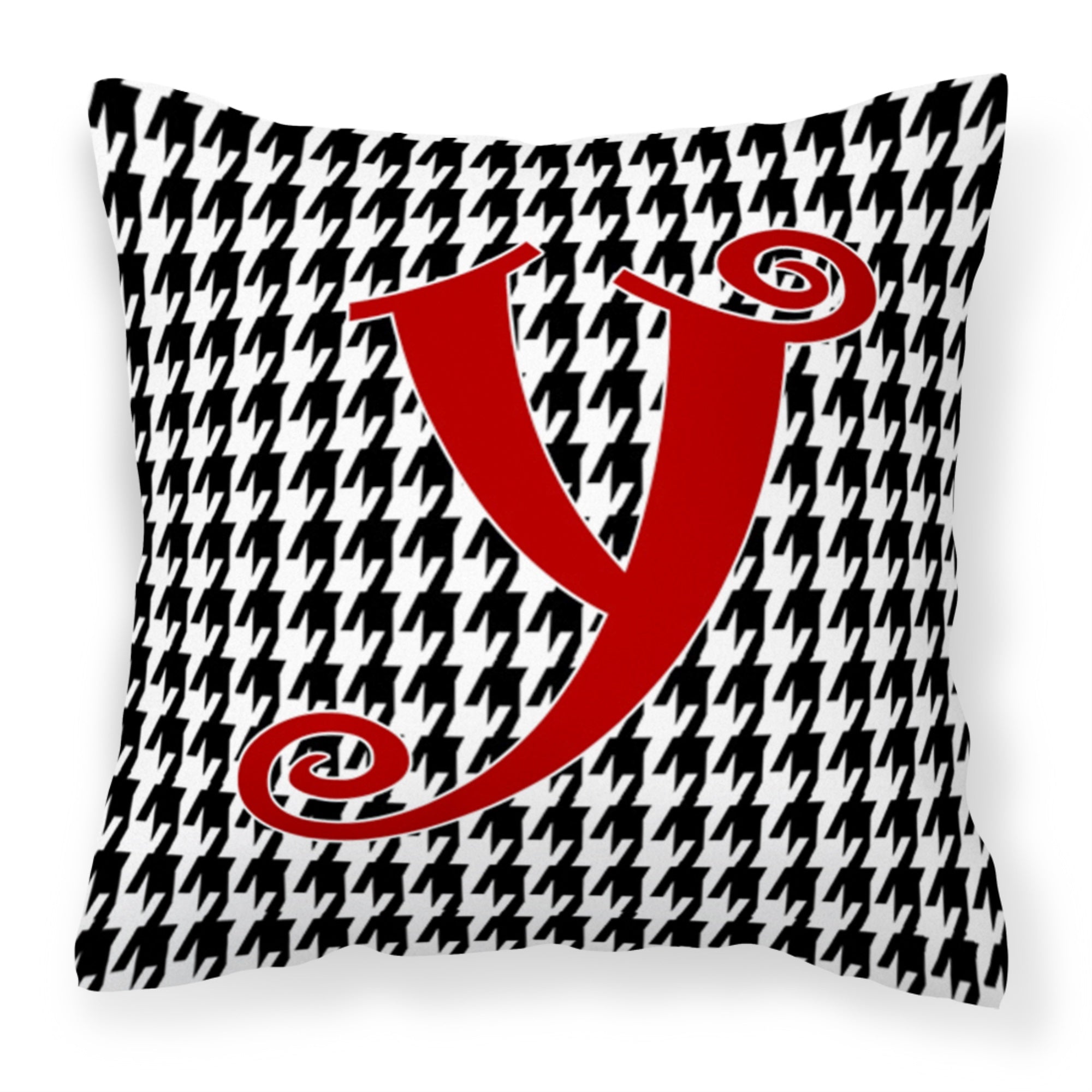 Letter Y Initial Monogram - Houndstooth Black Fabric Decorative Pillow