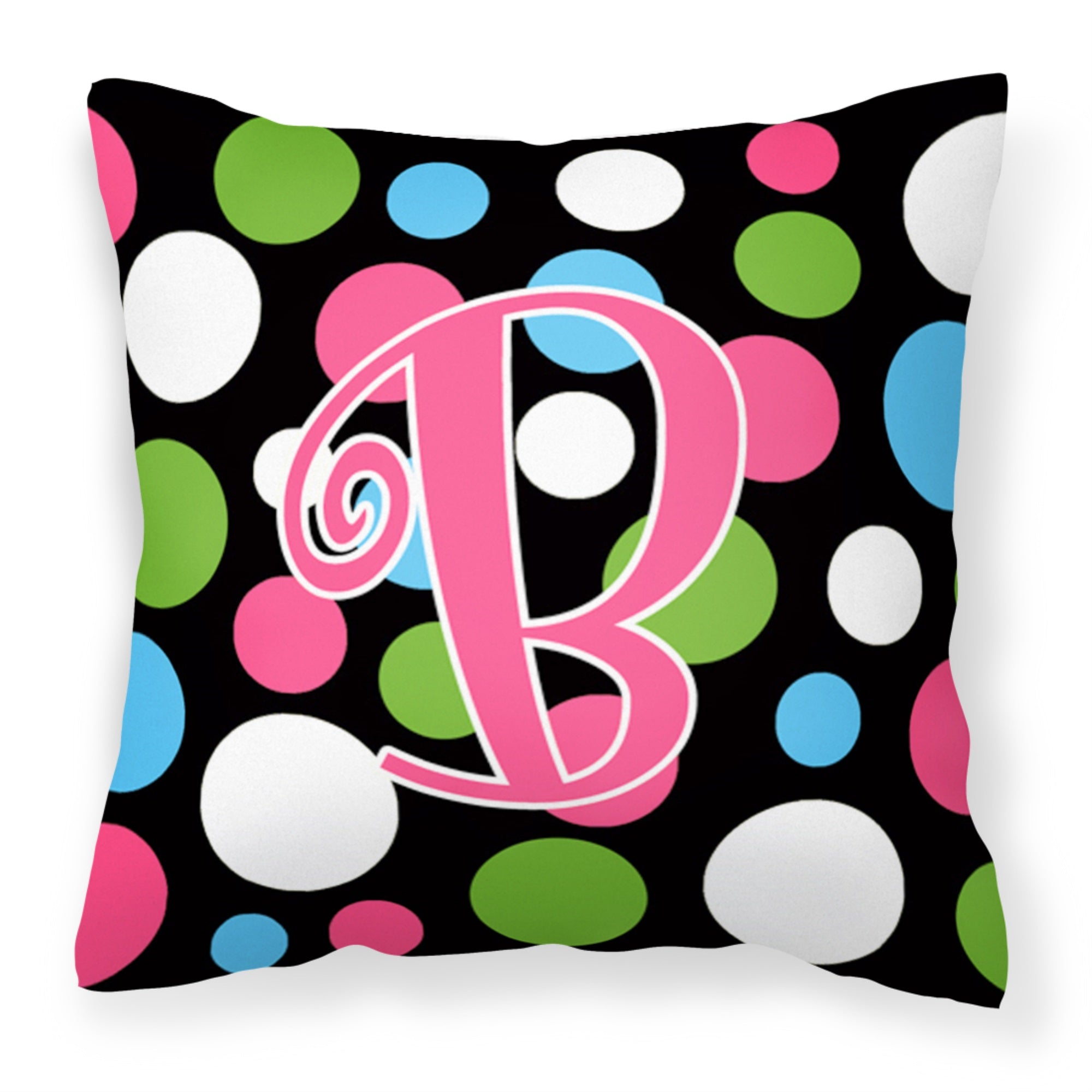 Letter B Initial Monogram - Polkadots And Pink Fabric Decorative Pillow