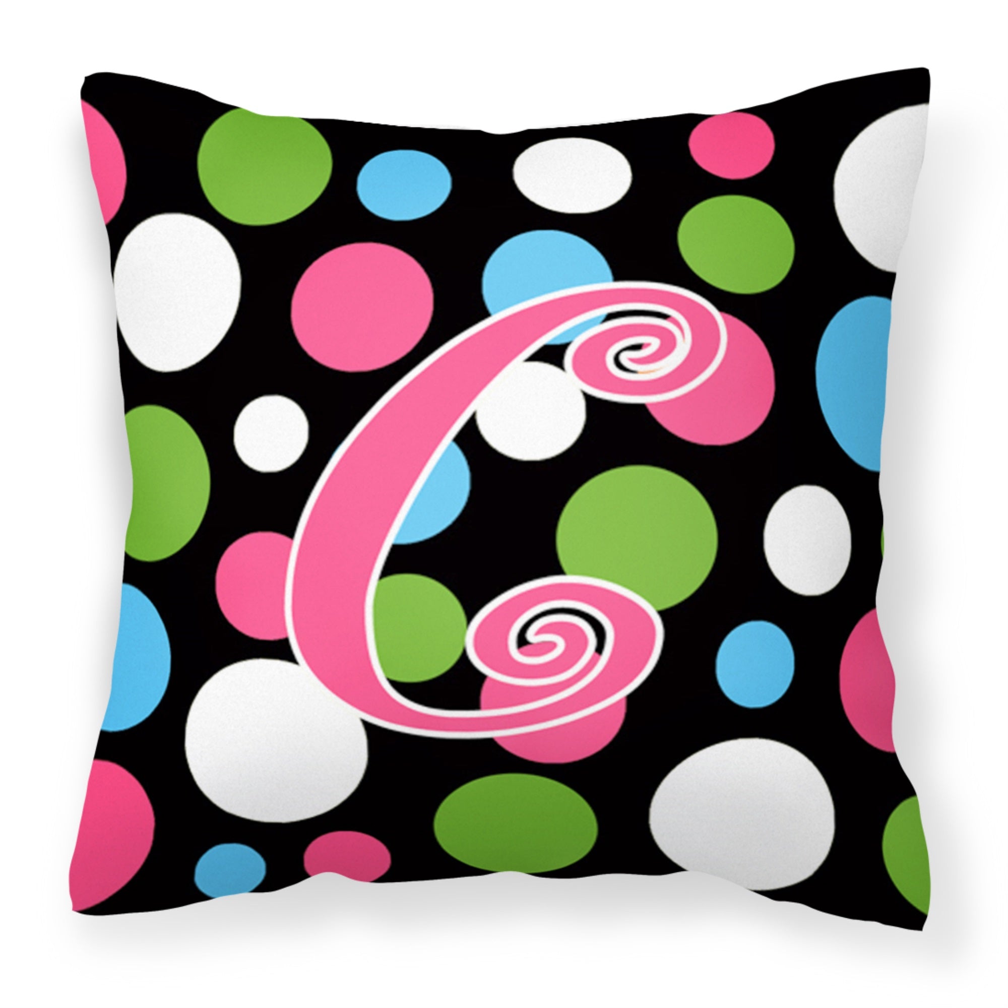Letter C Initial Monogram - Polkadots And Pink Fabric Decorative Pillow