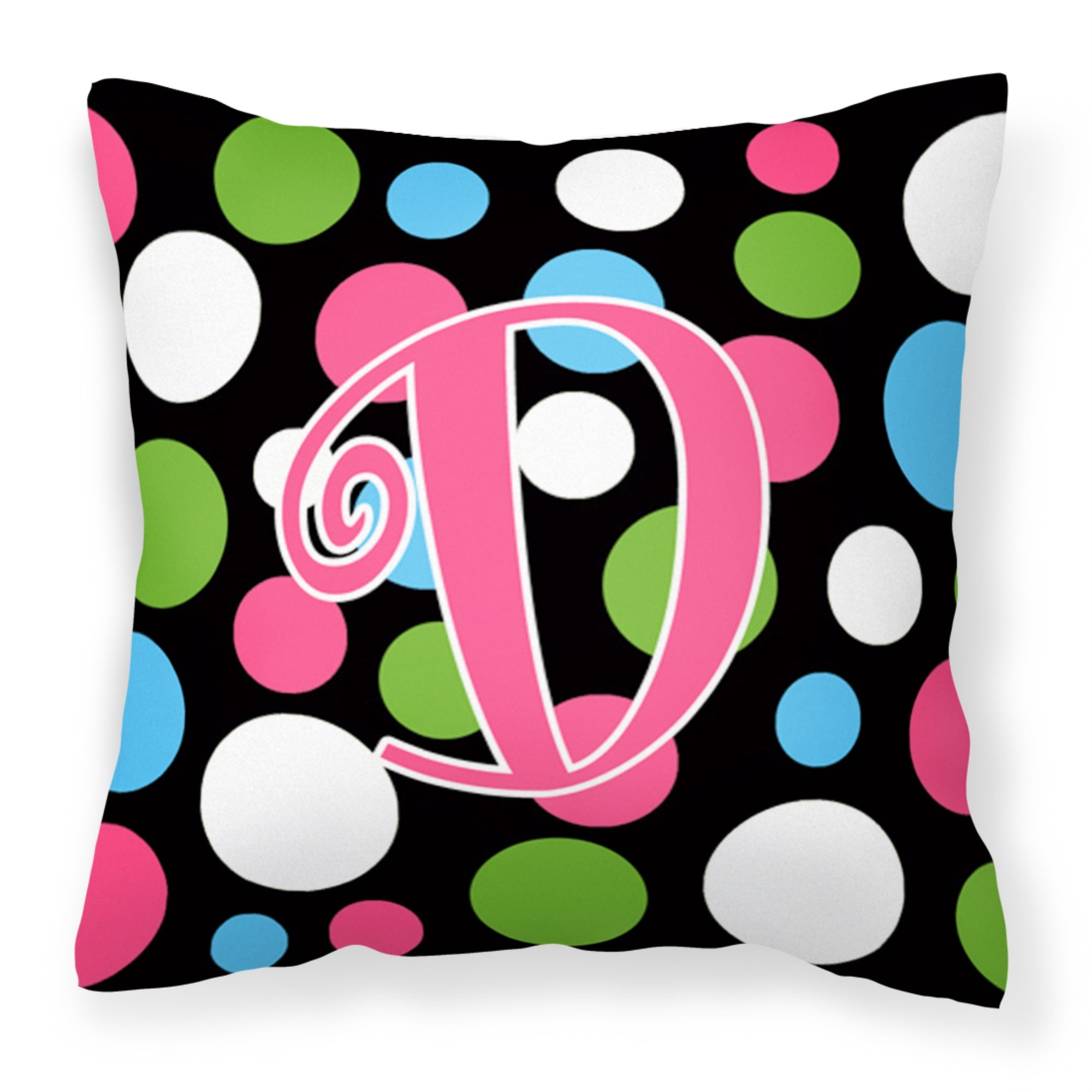 Letter D Initial Monogram - Polkadots And Pink Fabric Decorative Pillow