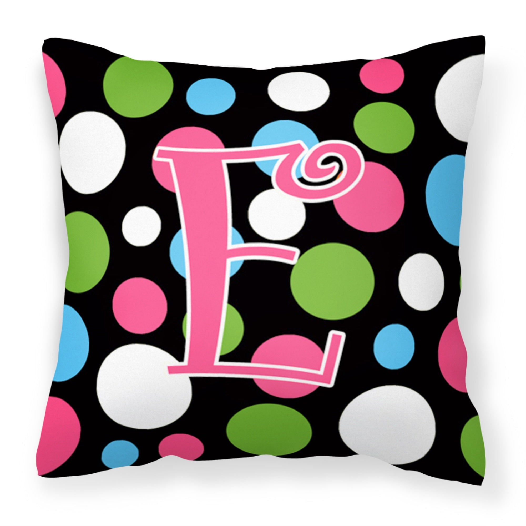 Letter E Initial Monogram - Polkadots And Pink Fabric Decorative Pillow