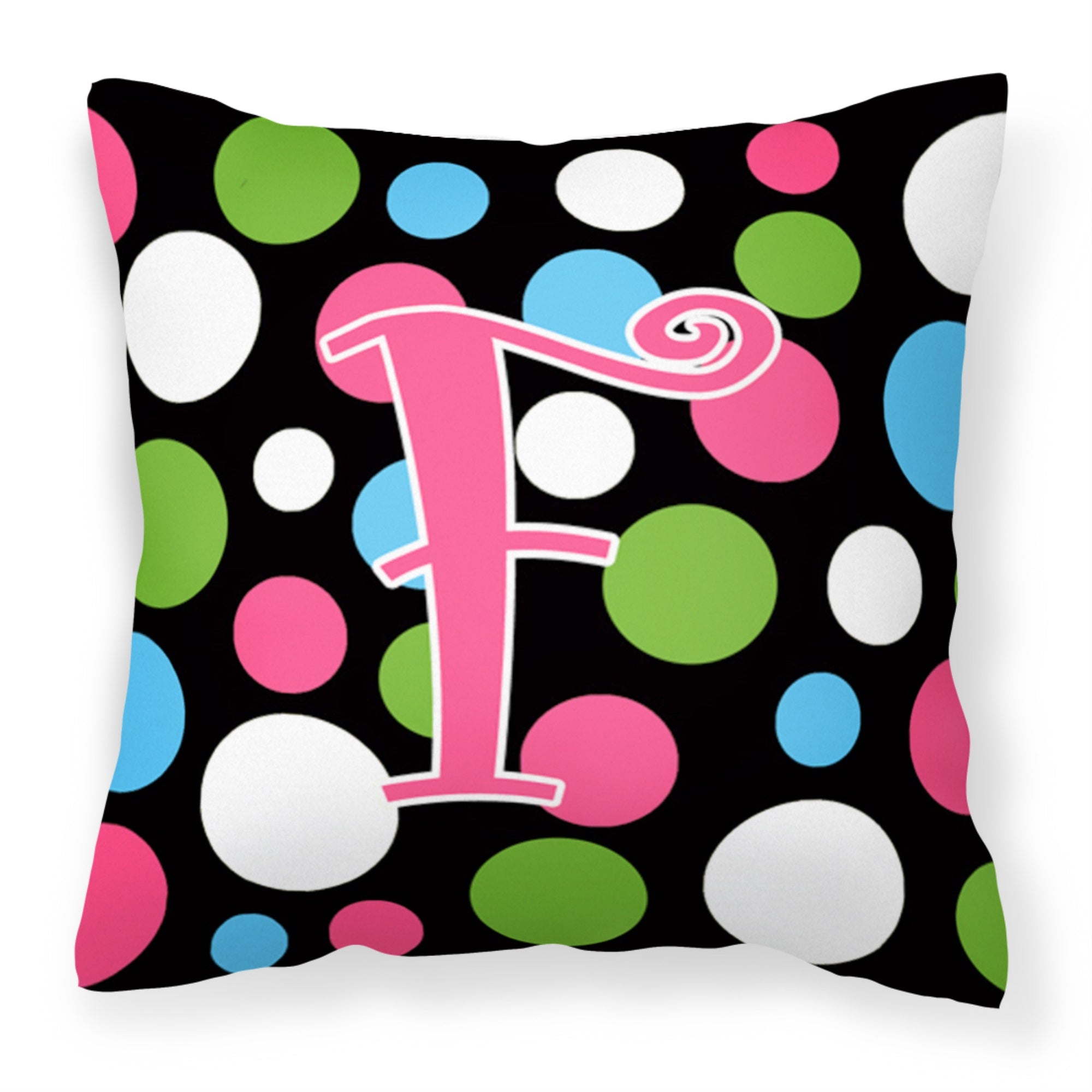 Letter F Initial Monogram - Polkadots And Pink Fabric Decorative Pillow