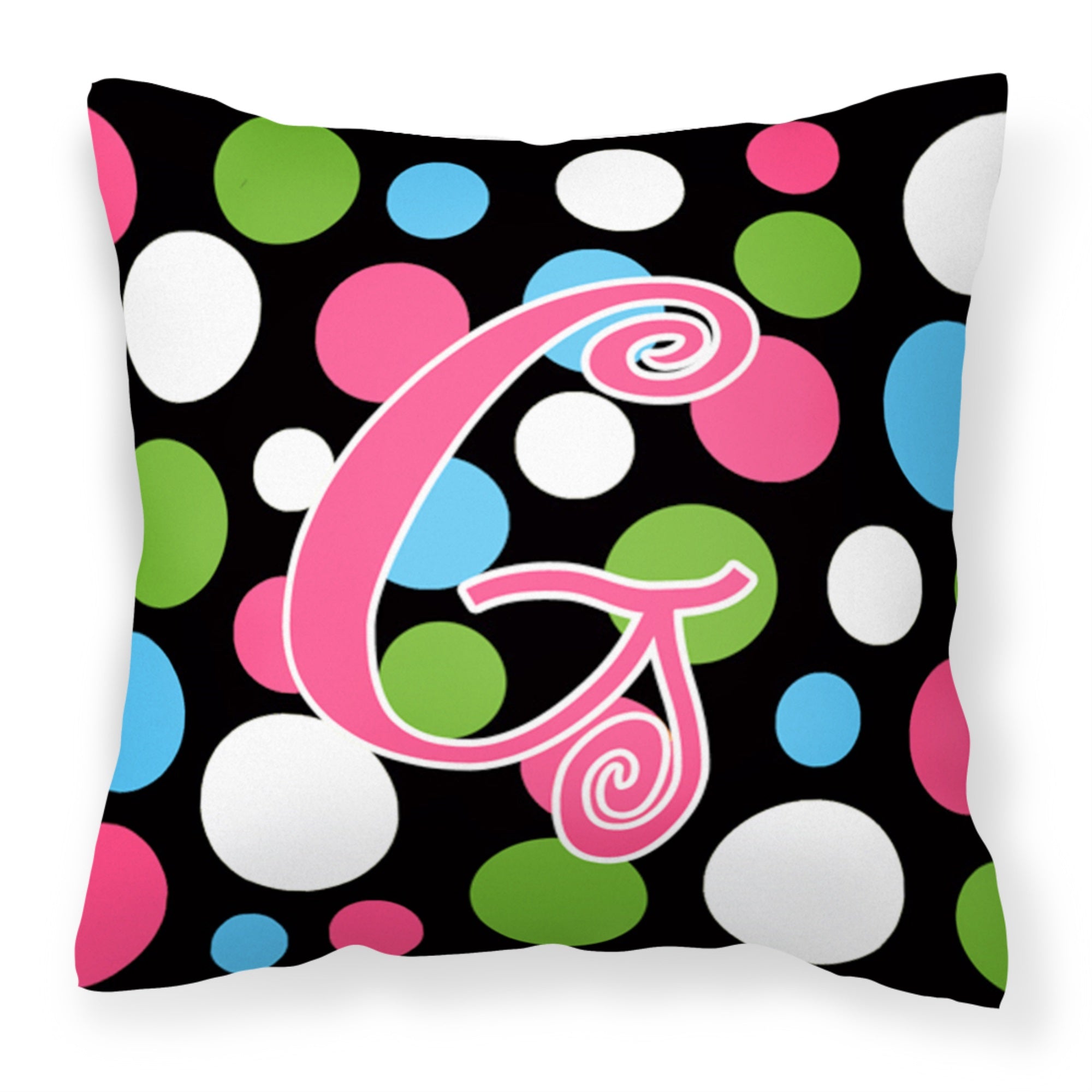 Letter G Initial Monogram - Polkadots And Pink Fabric Decorative Pillow