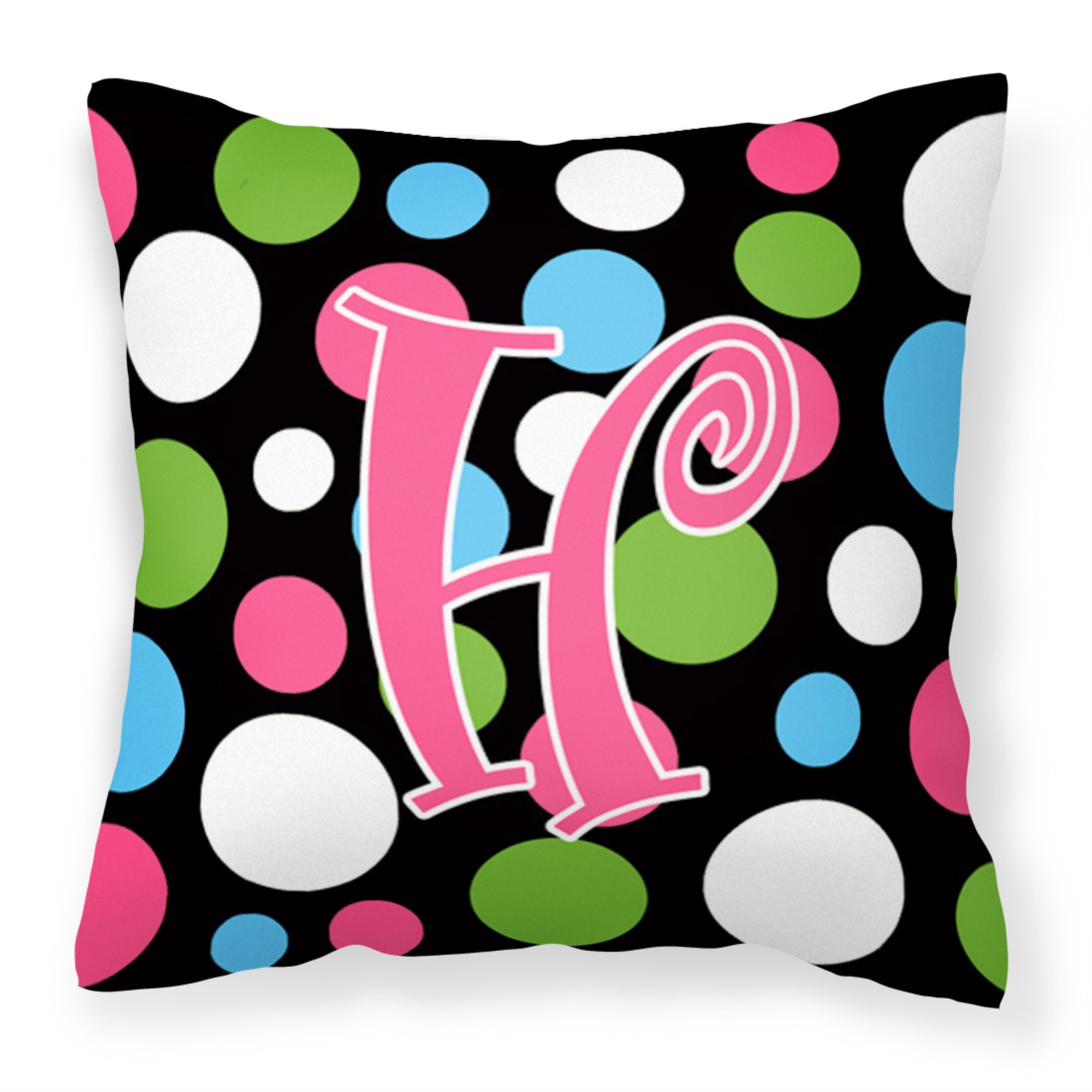 Letter H Initial Monogram - Polkadots And Pink Fabric Decorative Pillow