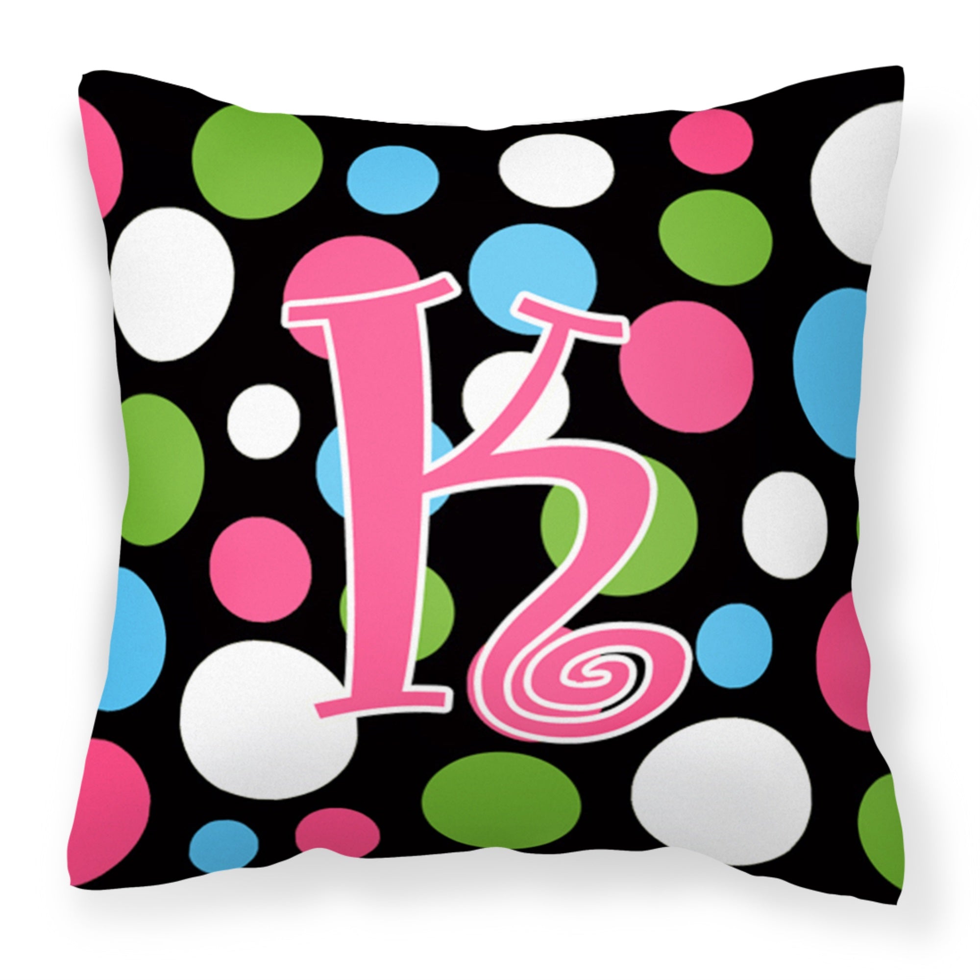 Letter K Initial Monogram - Polkadots And Pink Fabric Decorative Pillow