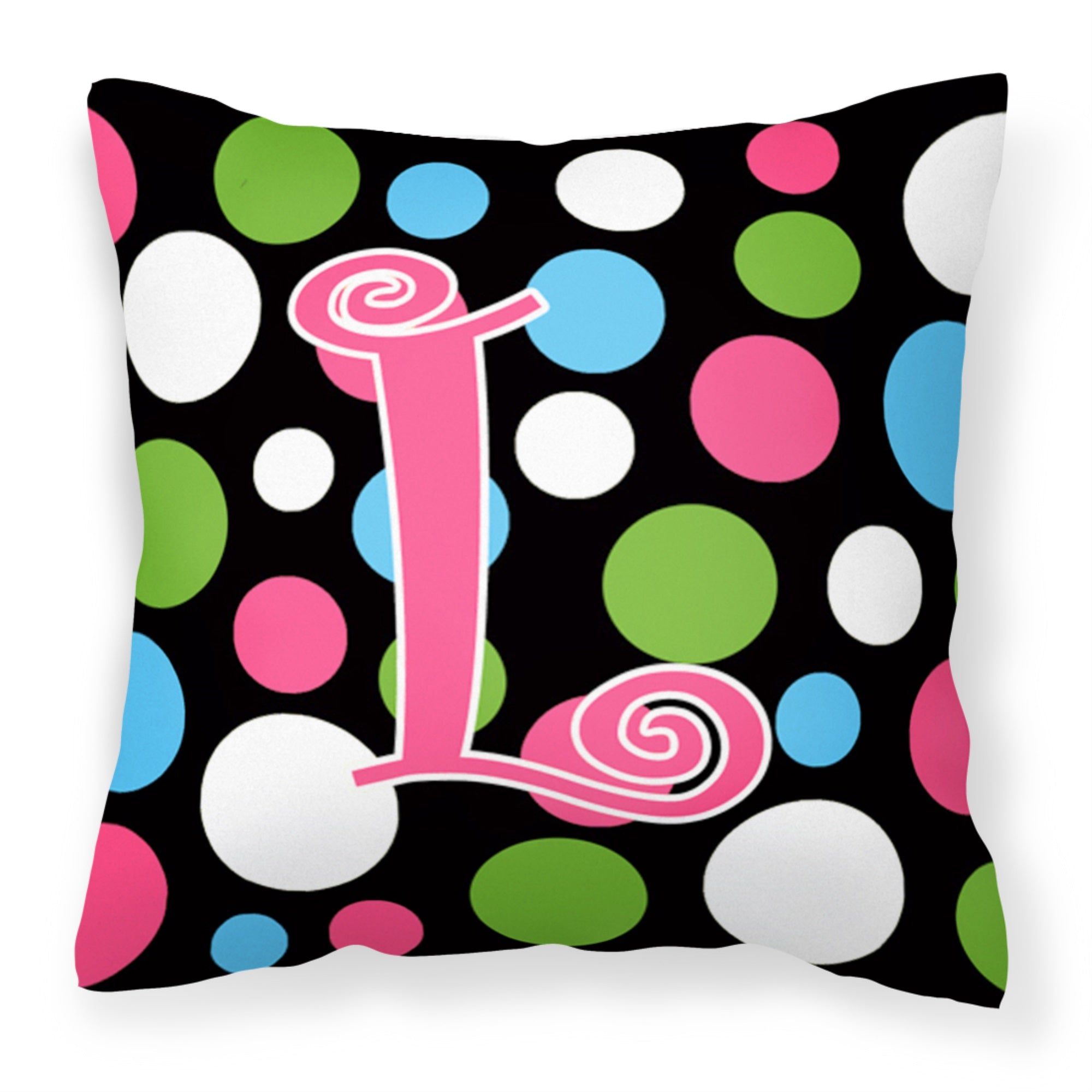 Letter L Initial Monogram - Polkadots And Pink Fabric Decorative Pillow