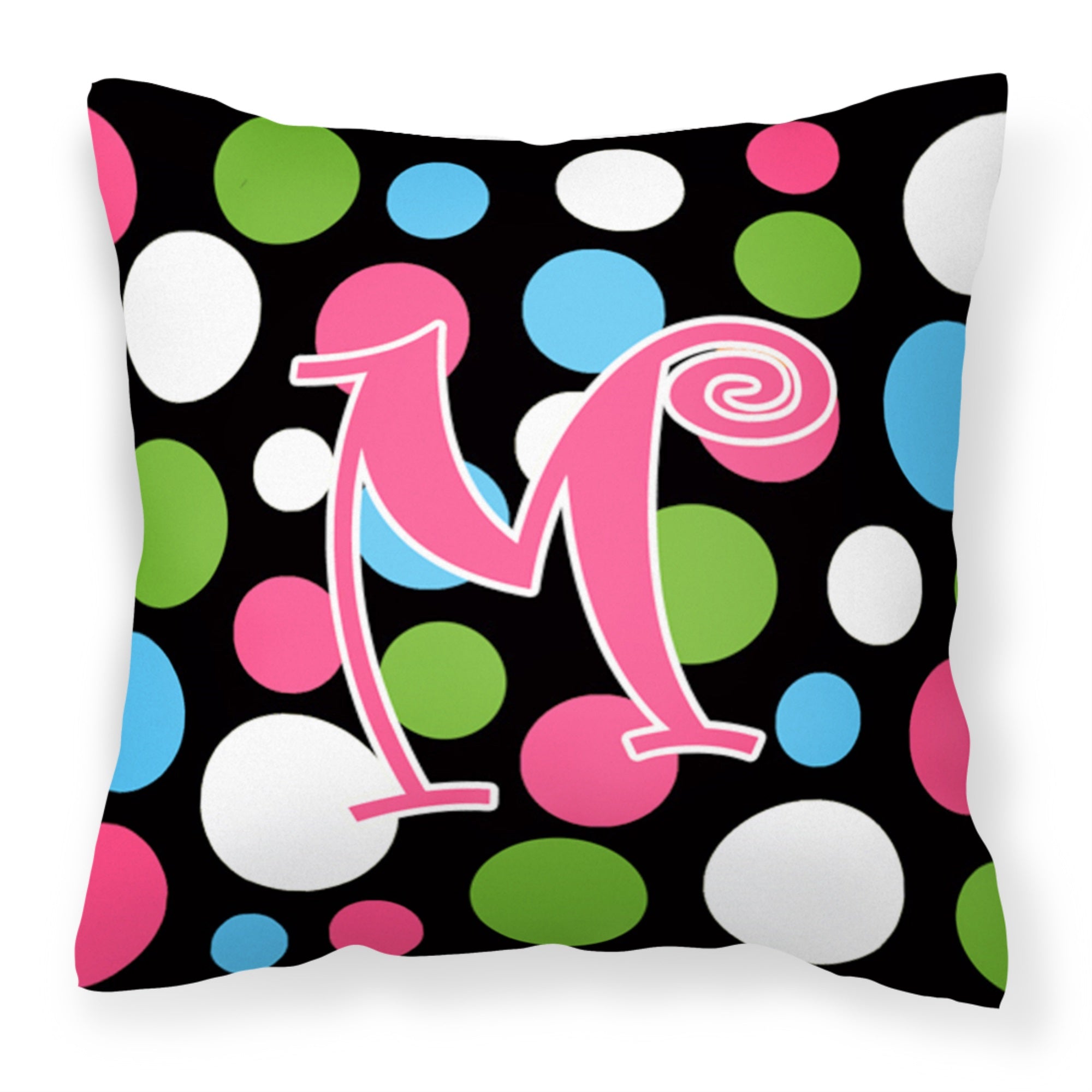 Letter M Initial Monogram - Polkadots And Pink Fabric Decorative Pillow