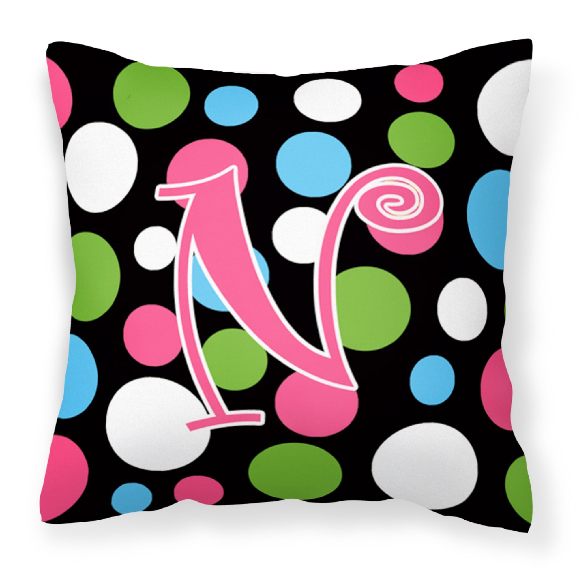 Letter N Initial Monogram - Polkadots And Pink Fabric Decorative Pillow