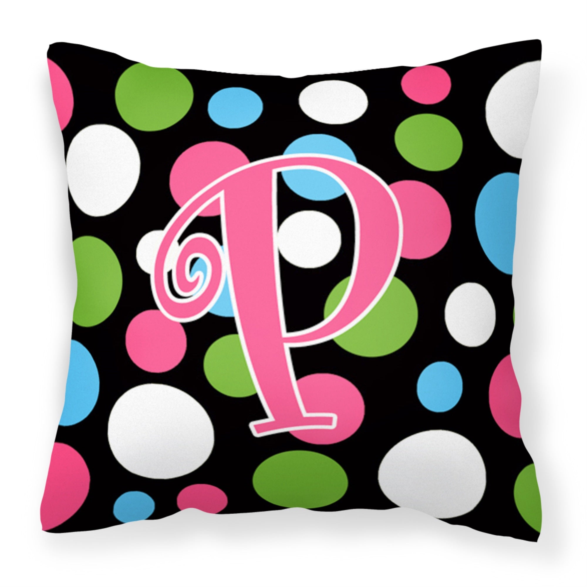 Letter P Initial Monogram - Polkadots And Pink Fabric Decorative Pillow