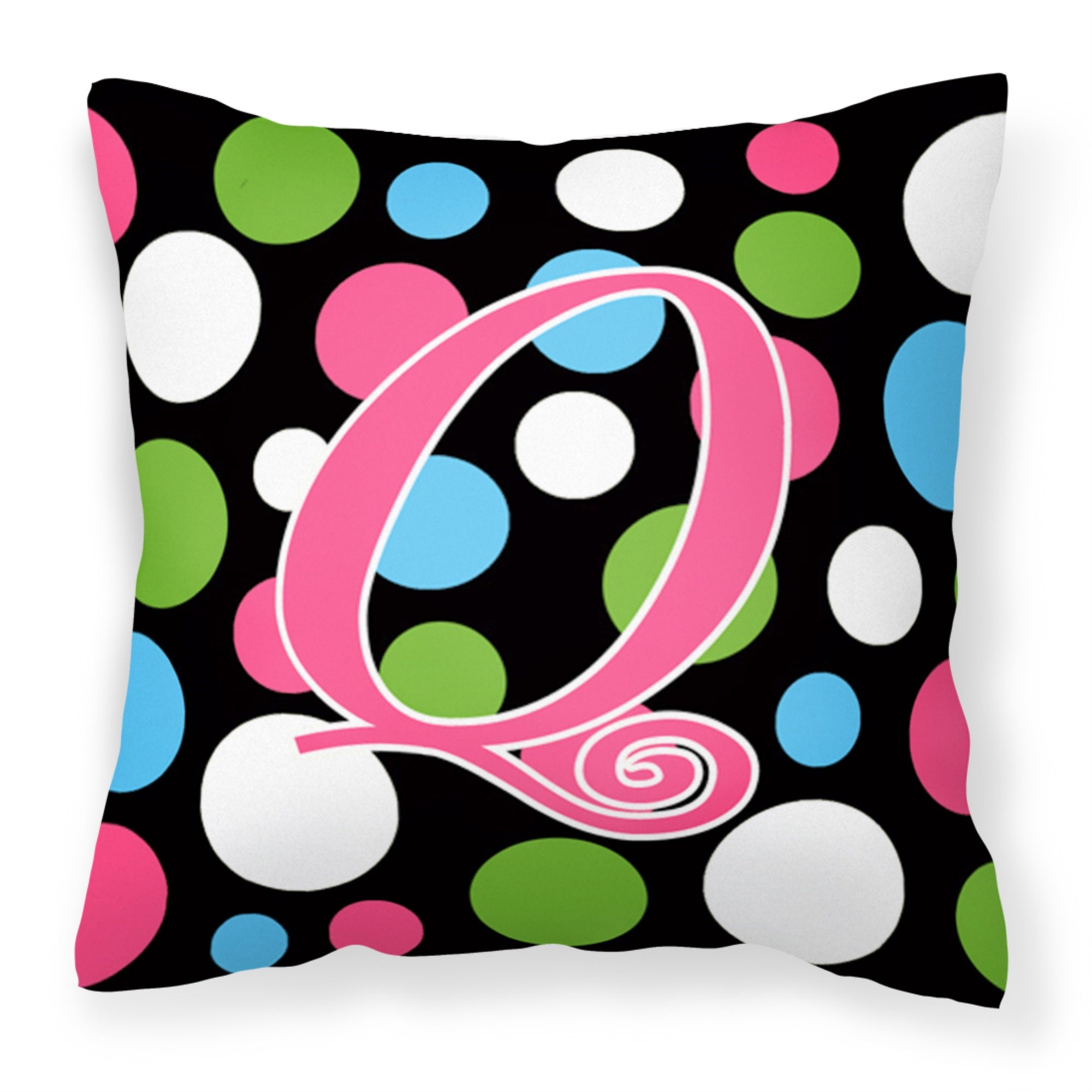 Letter Q Initial Monogram - Polkadots And Pink Fabric Decorative Pillow