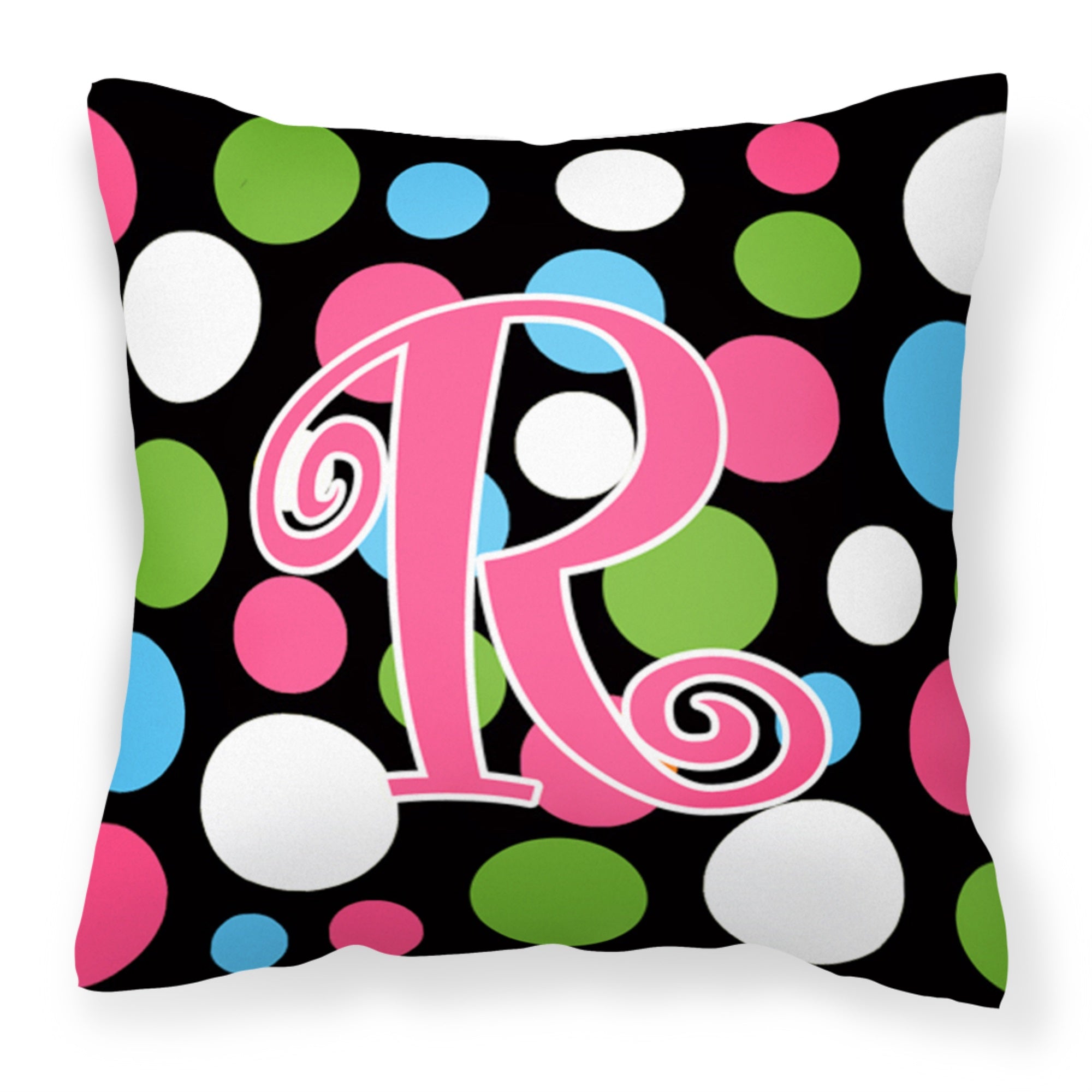 Letter R Initial Monogram - Polkadots And Pink Fabric Decorative Pillow