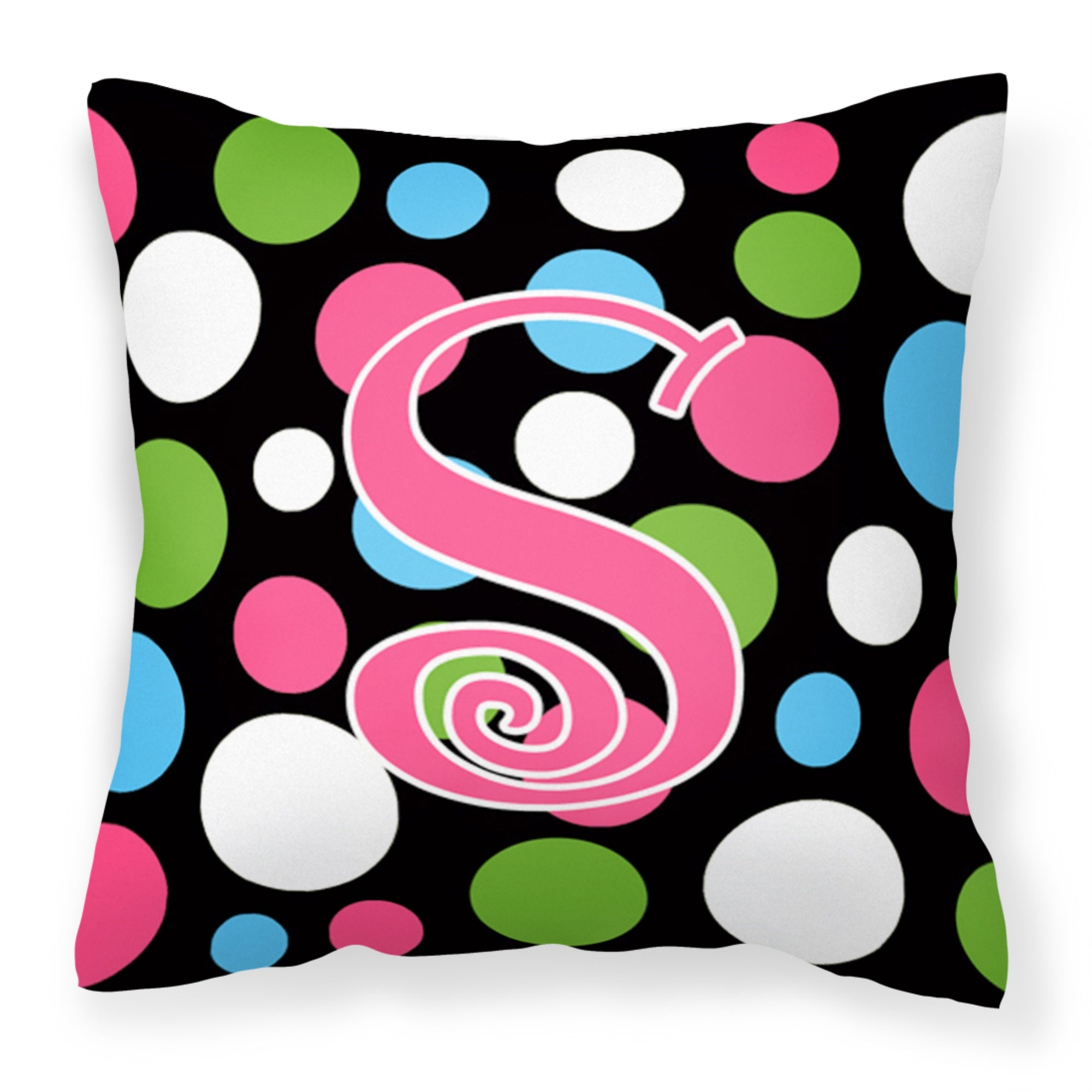 Letter S Initial Monogram - Polkadots And Pink Fabric Decorative Pillow