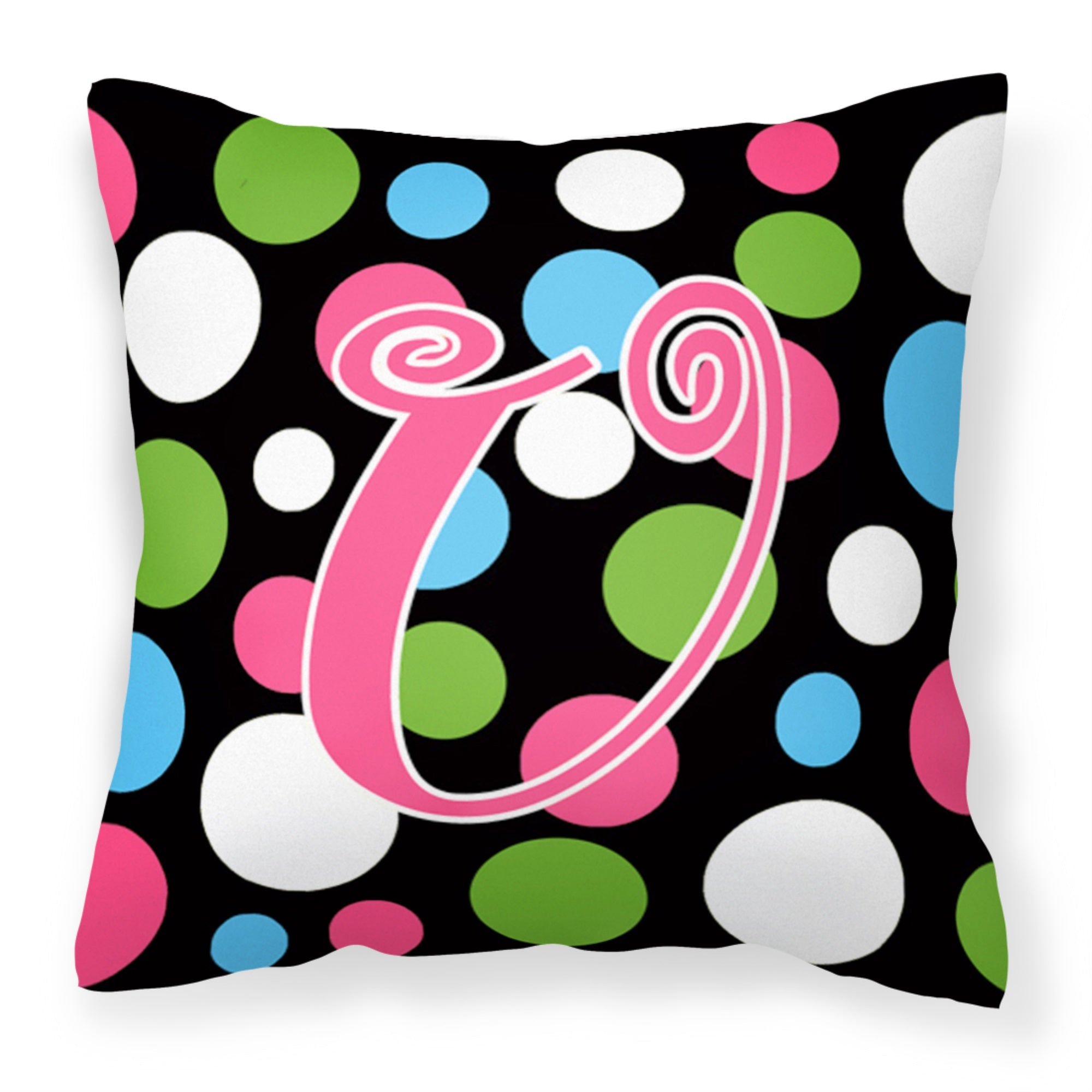 Letter U Initial Monogram - Polkadots And Pink Fabric Decorative Pillow