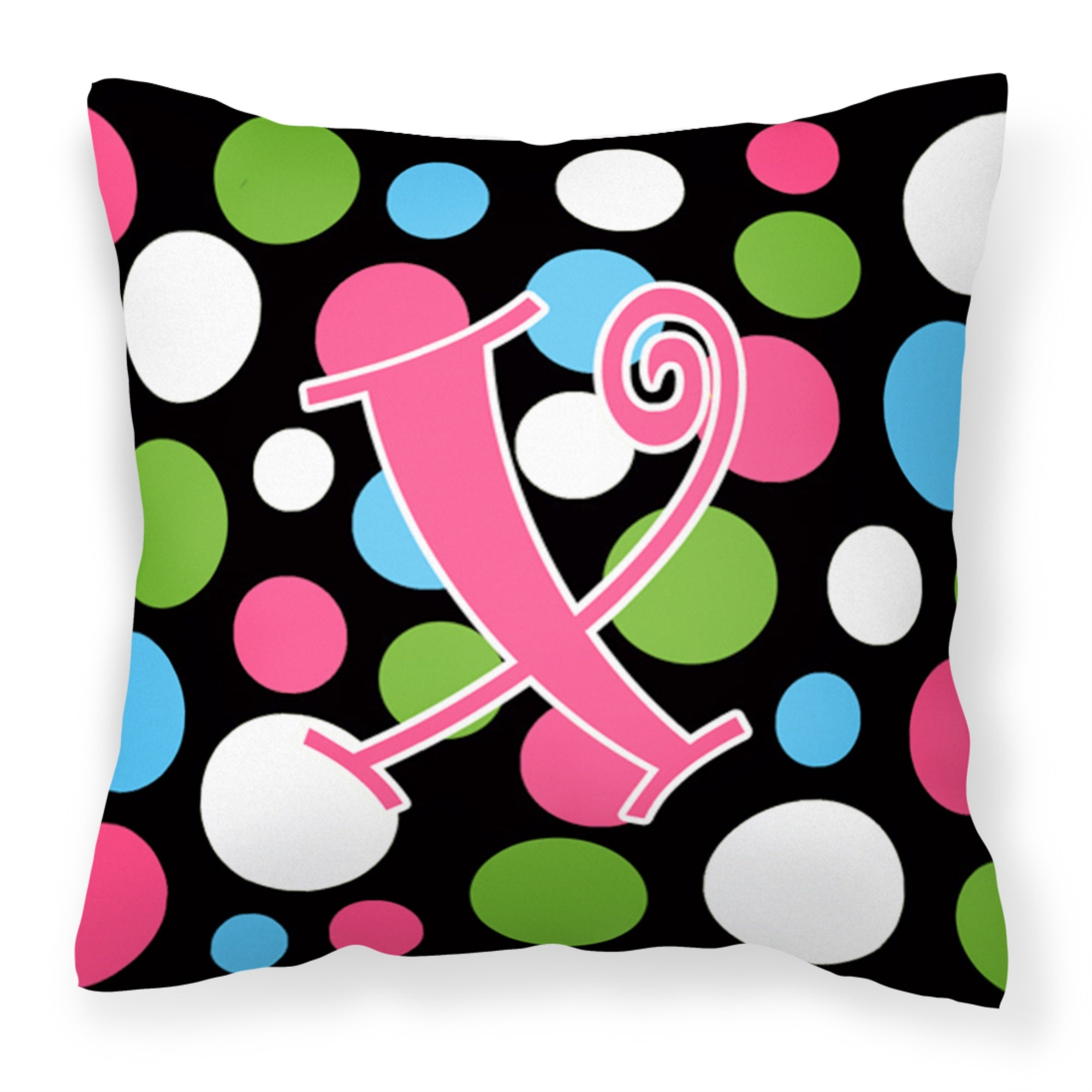 Letter X Initial Monogram - Polkadots And Pink Fabric Decorative Pillow