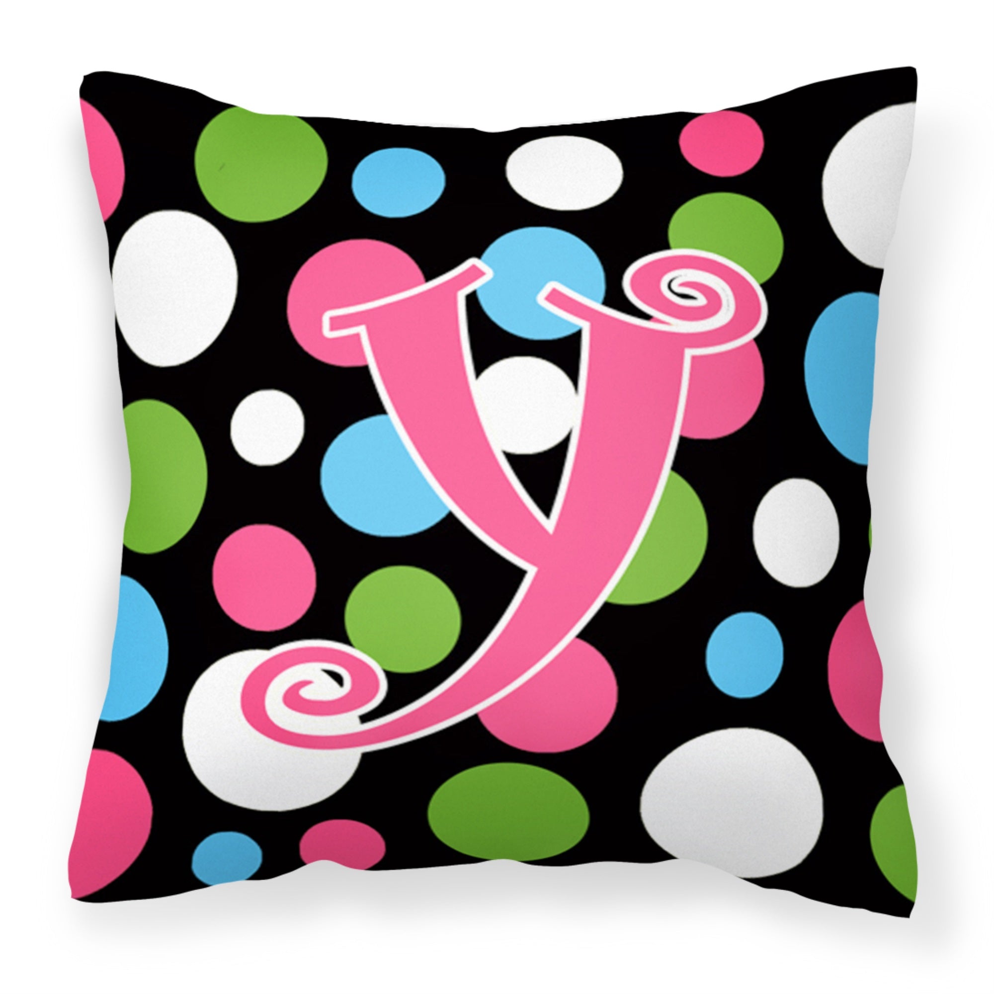 Letter Y Initial Monogram - Polkadots And Pink Fabric Decorative Pillow