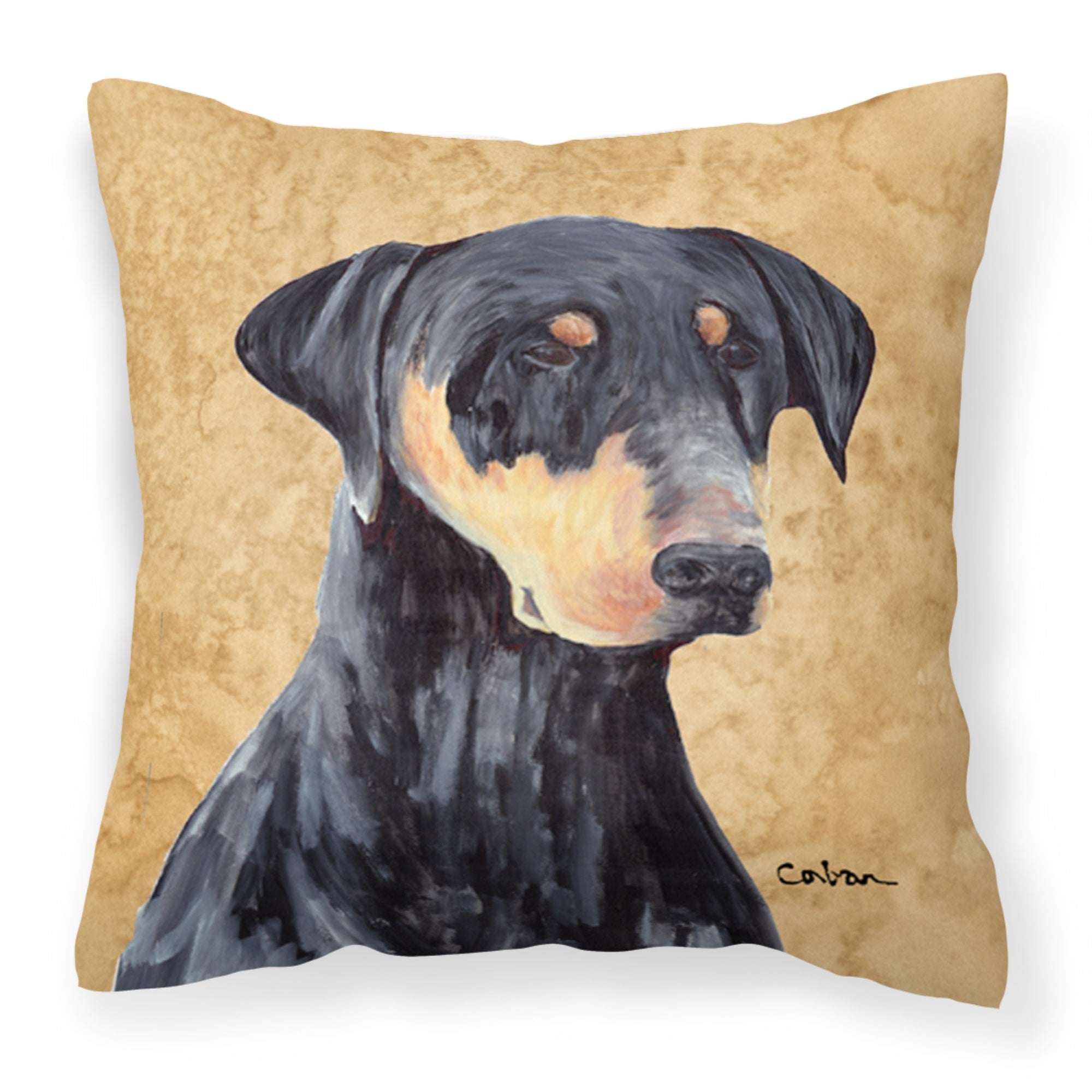 Doberman Wipe Your Paws Fabric Decorative Pillow