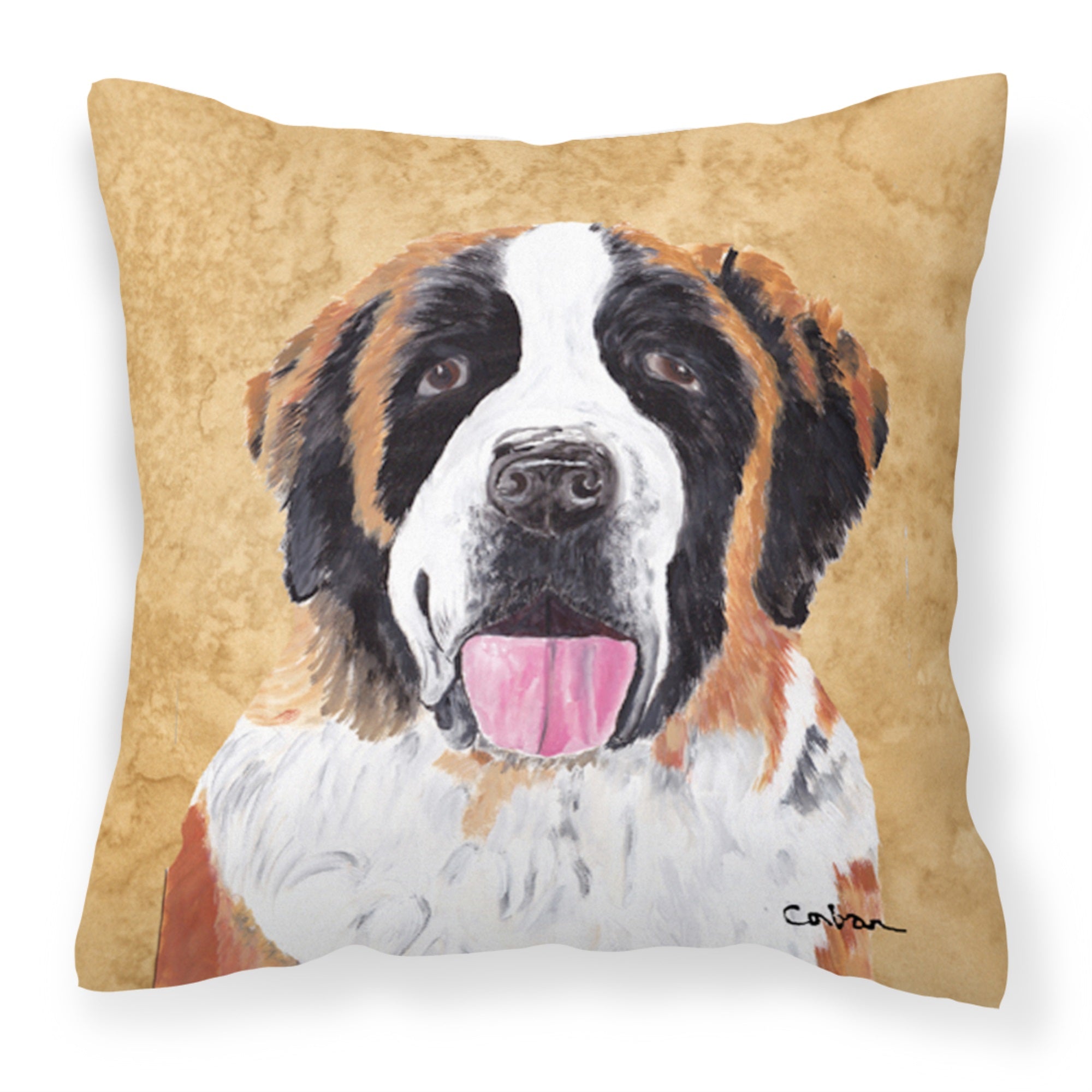 Saint Bernard Wipe Your Paws Fabric Decorative Pillow