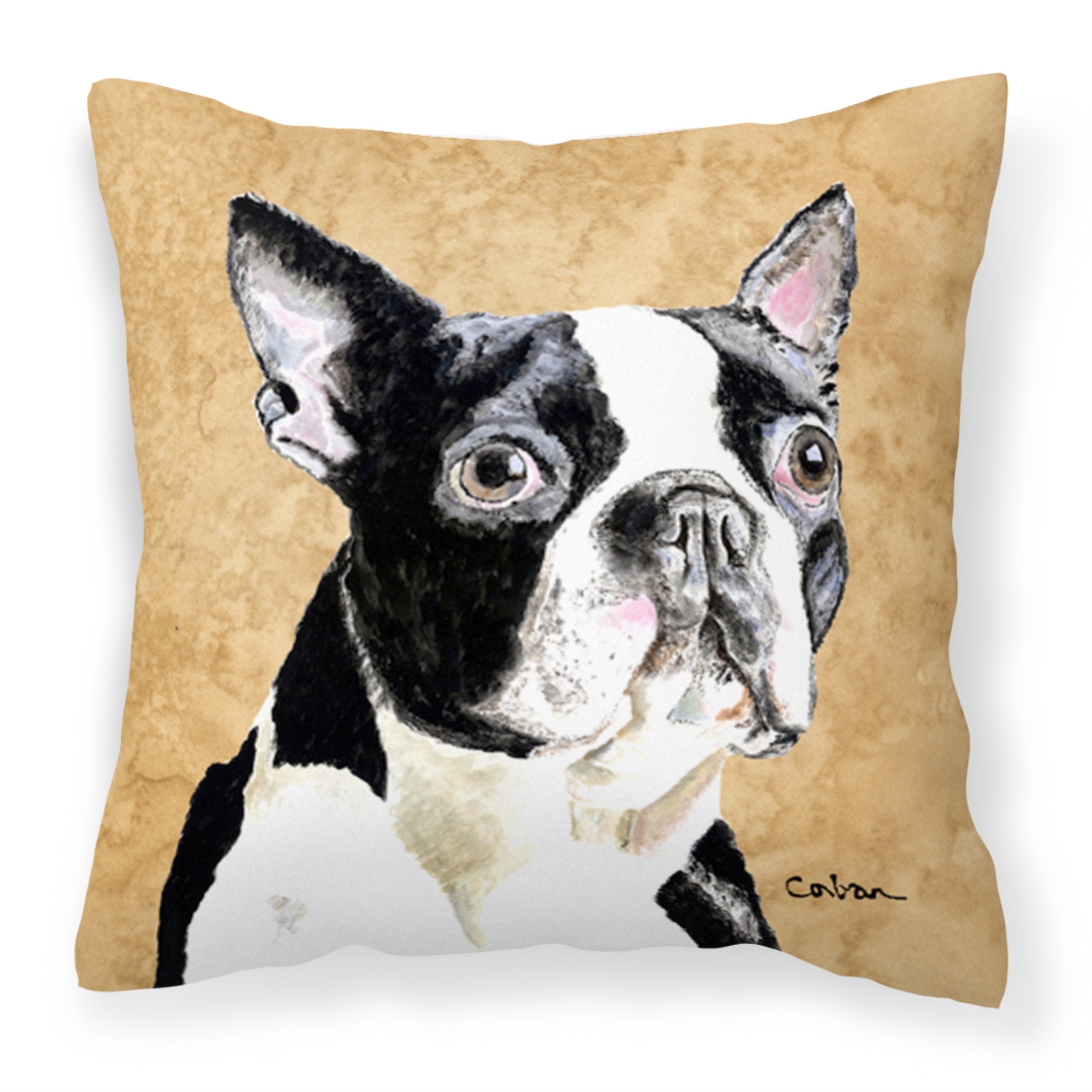 Boston Terrier Wipe Your Paws Fabric Decorative Pillow