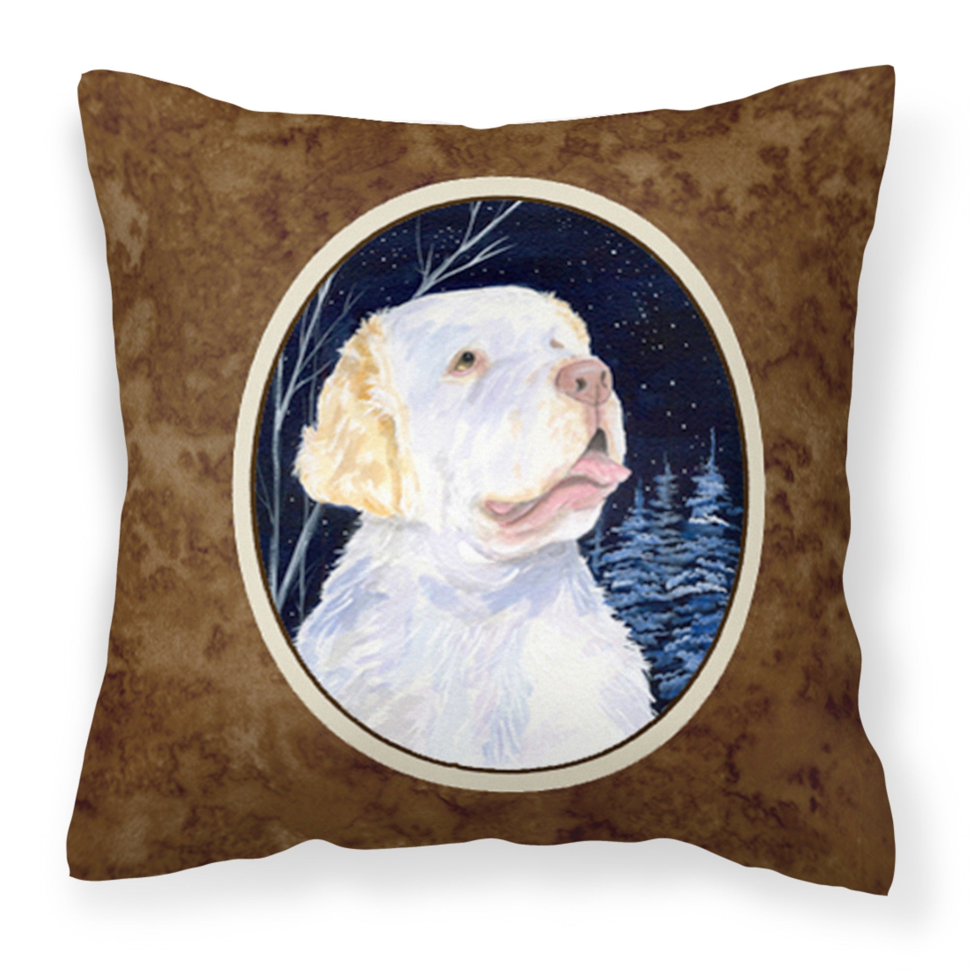 Starry Night Clumber Spaniel Fabric Decorative Pillow