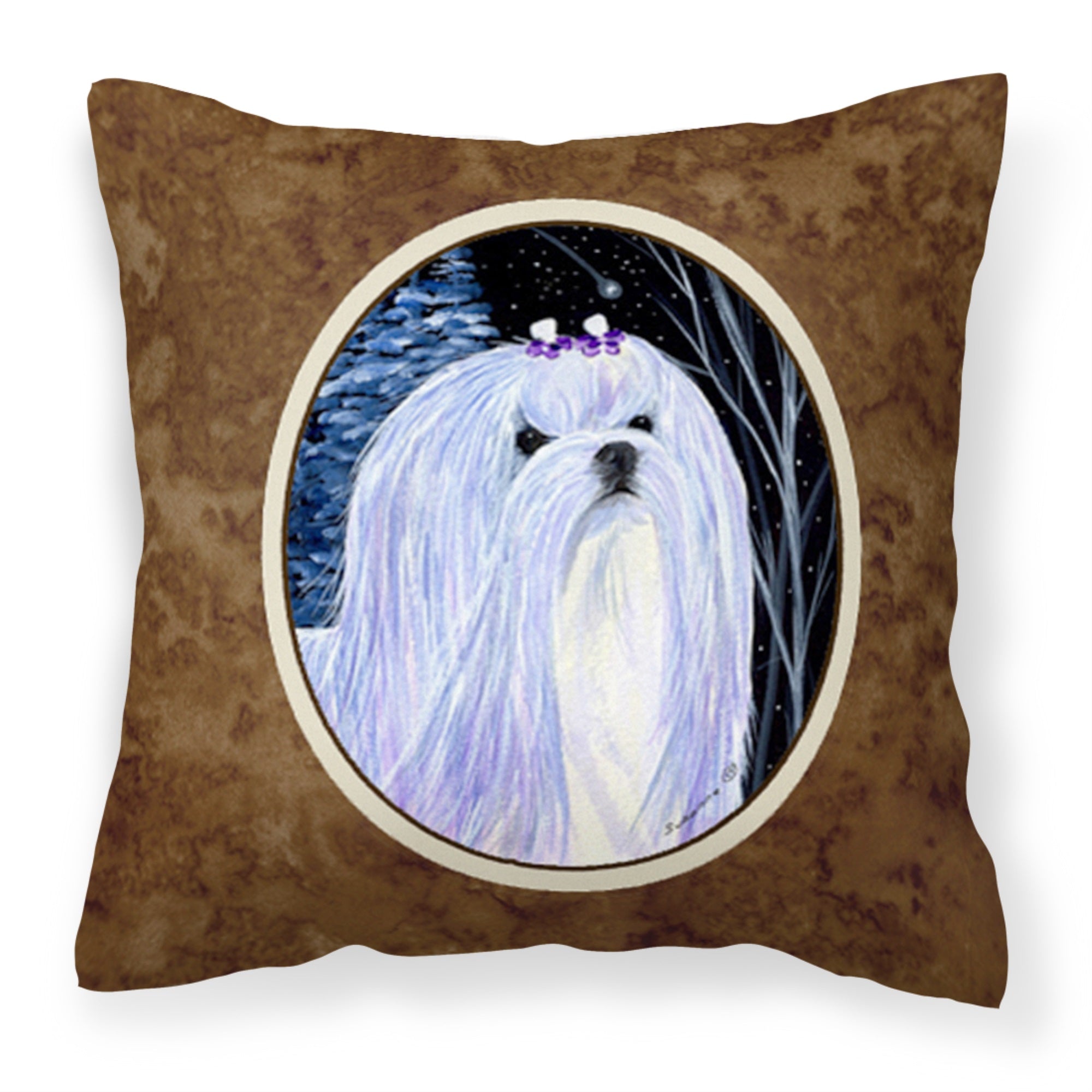 Starry Night Maltese Fabric Decorative Pillow