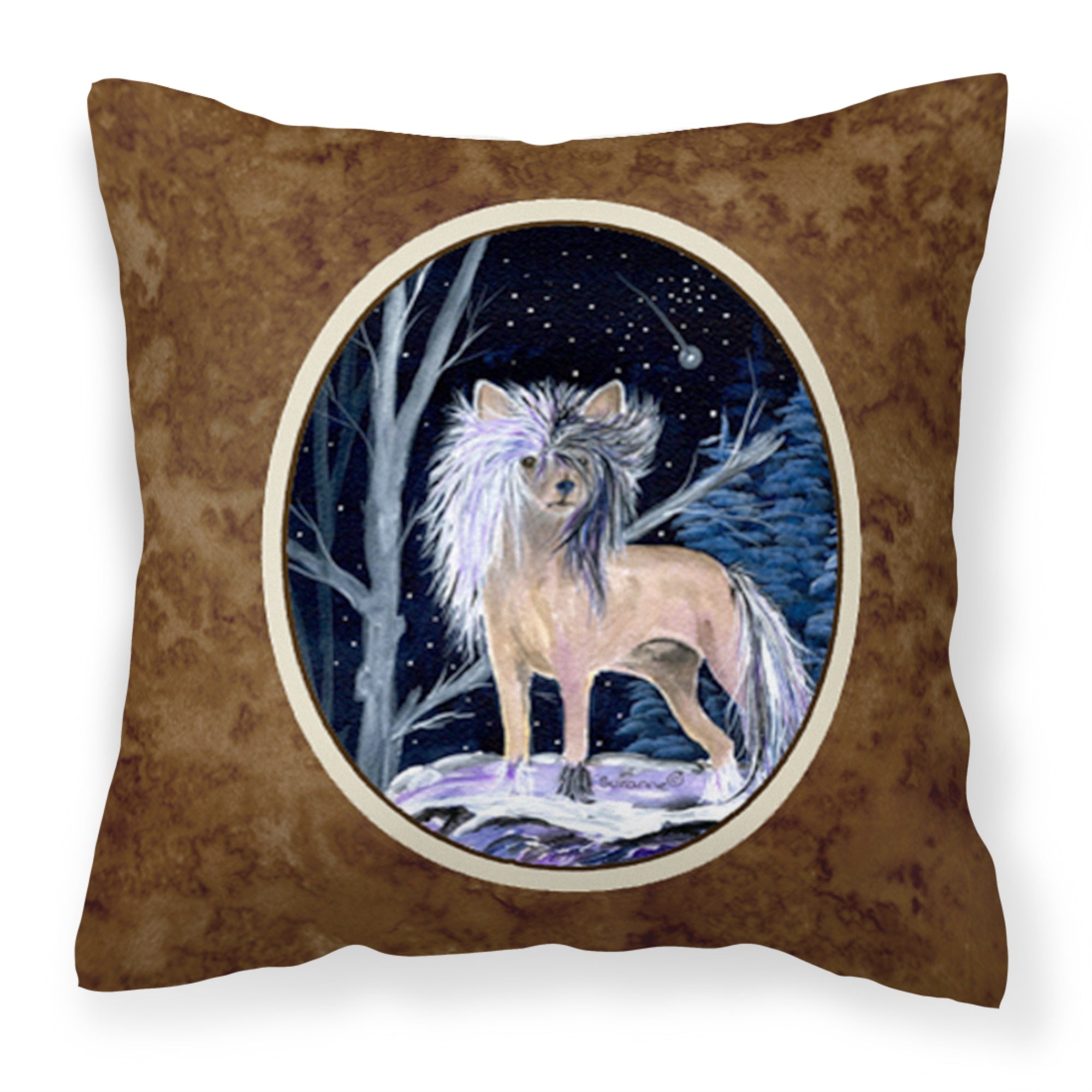 Starry Night Chinese Crested Fabric Decorative Pillow