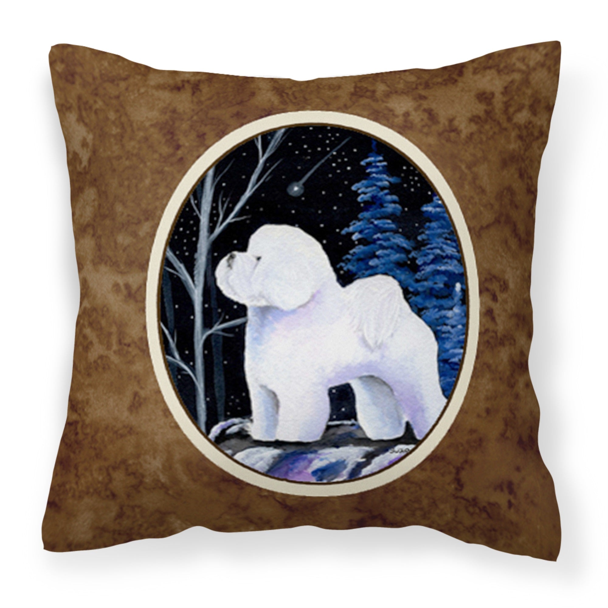 Starry Night Bichon Frise Fabric Decorative Pillow