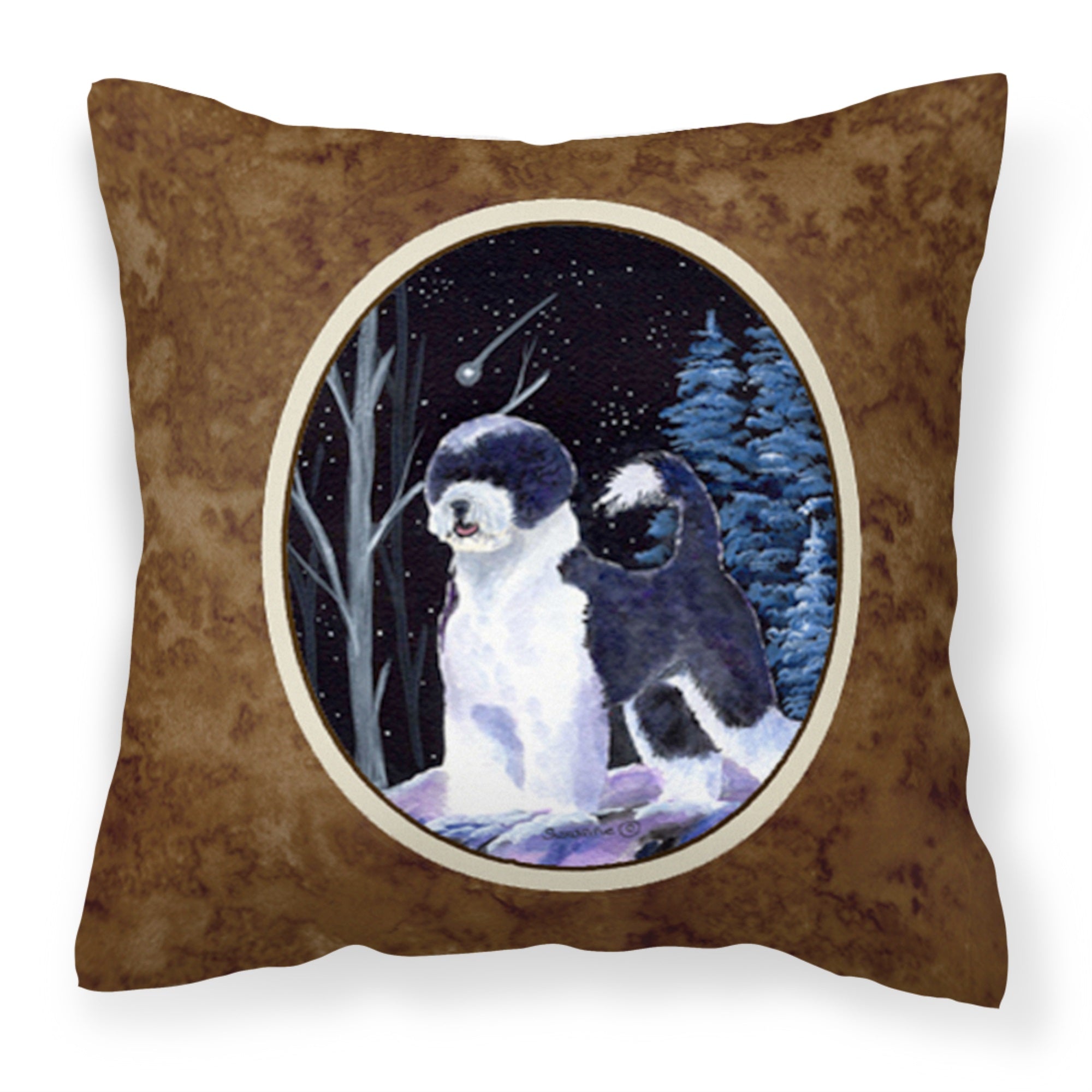 Starry Night Portuguese Water Dog Fabric Decorative Pillow