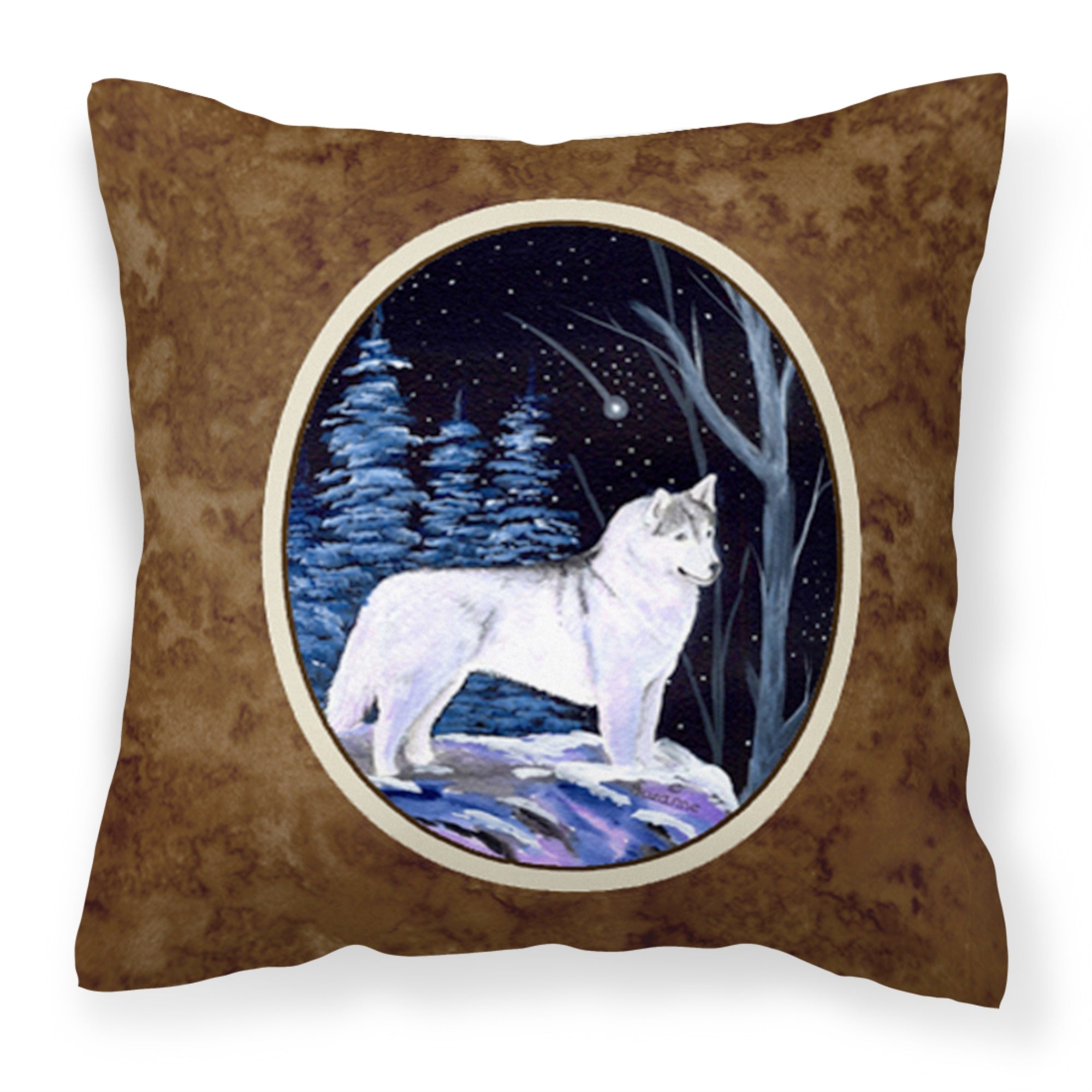 Starry Night Siberian Husky Fabric Decorative Pillow