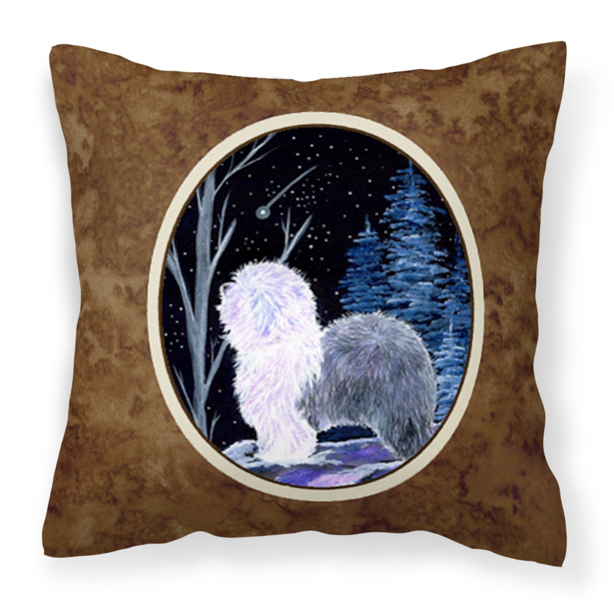 Starry Night Old English Sheepdog Fabric Decorative Pillow