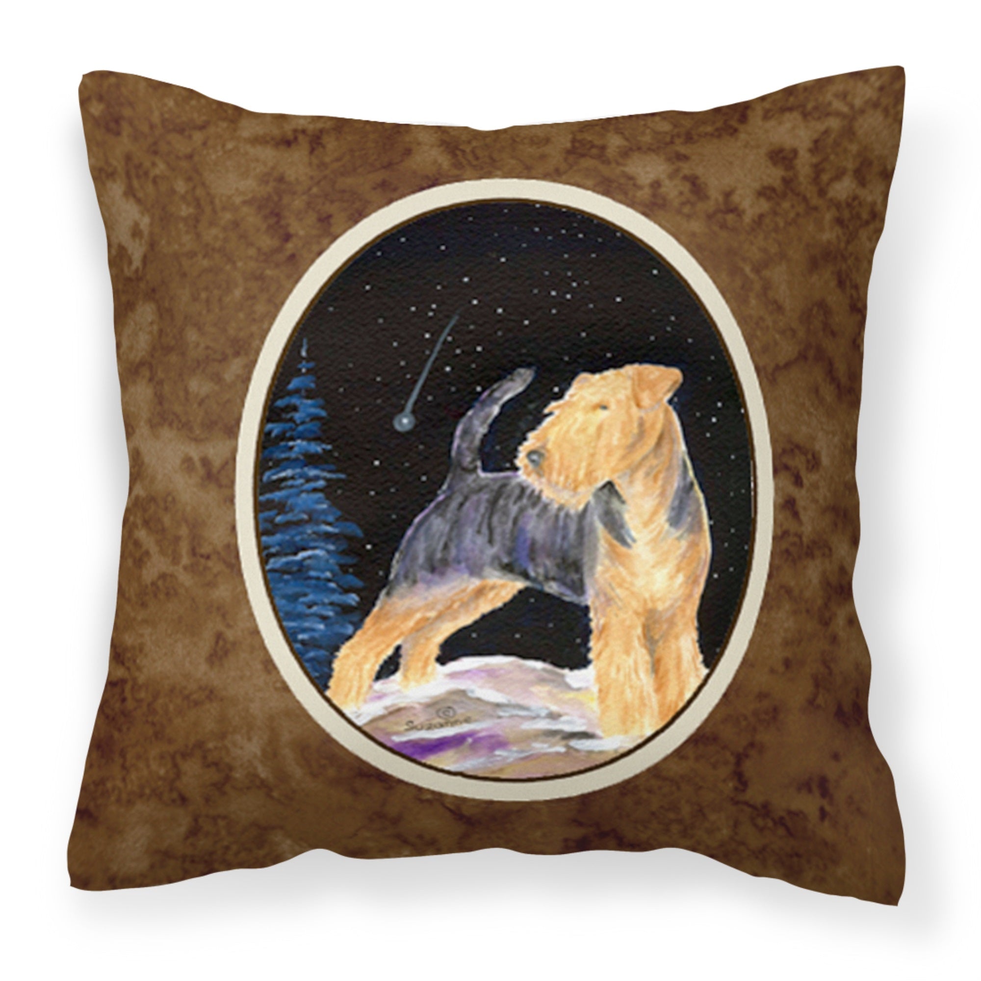 Starry Night Welsh Terrier Fabric Decorative Pillow
