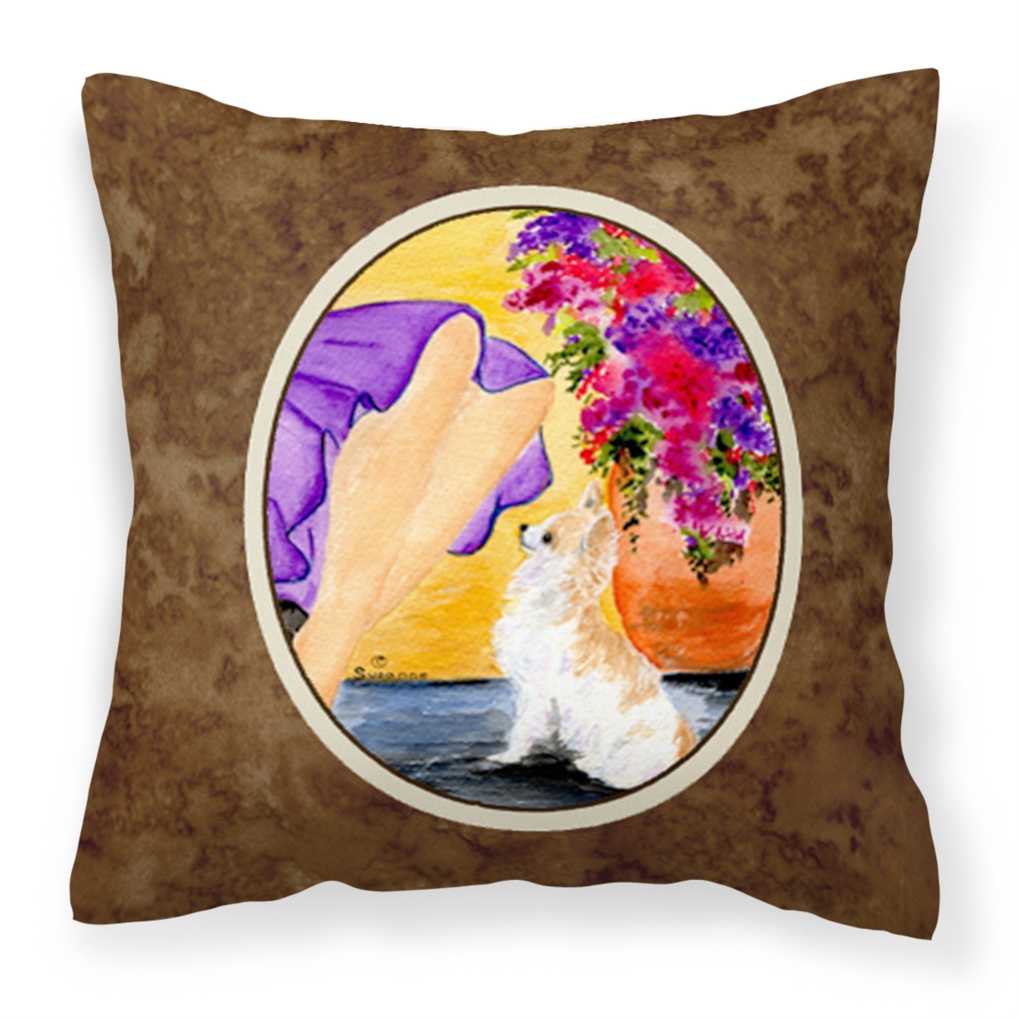 Lady With Her Chihuahua Fabric Decorative Pillow
