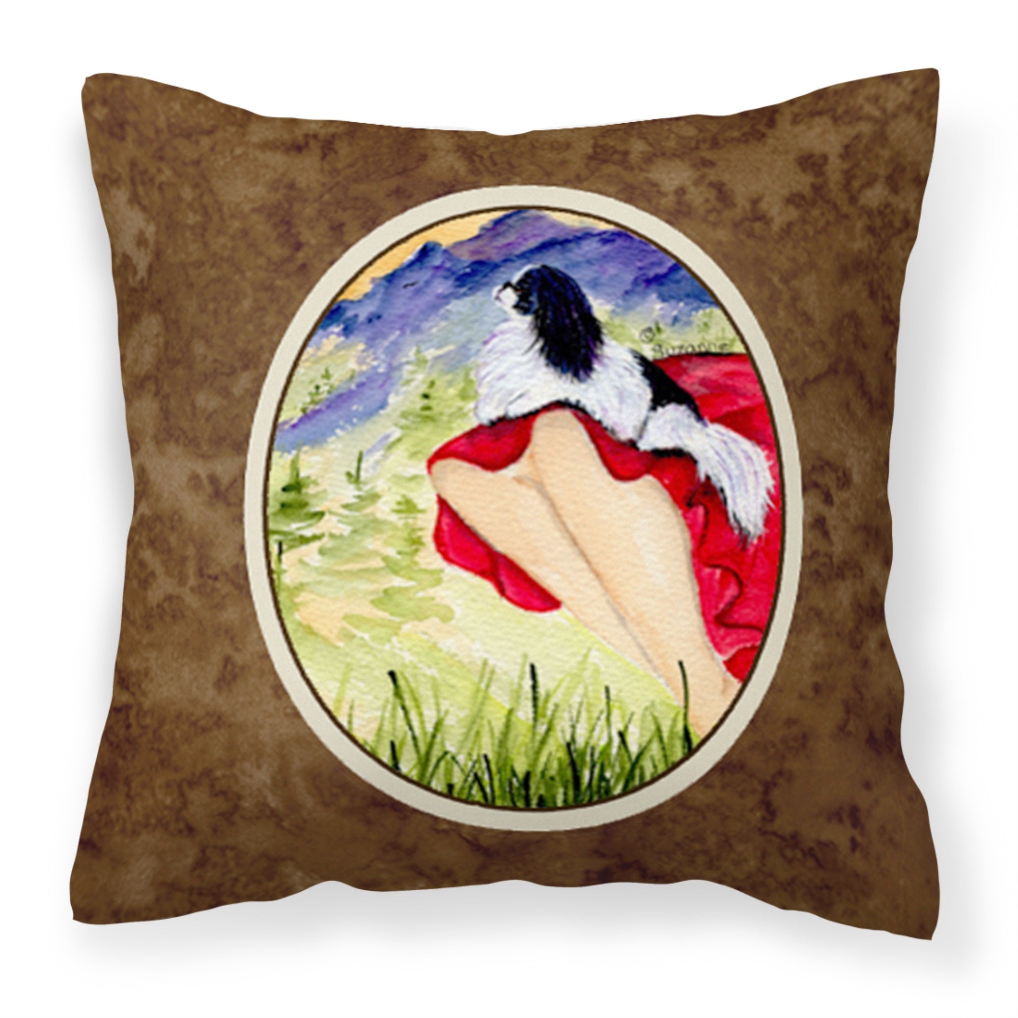Lady With Her Japanese Chin Fabric Decorative Pillow