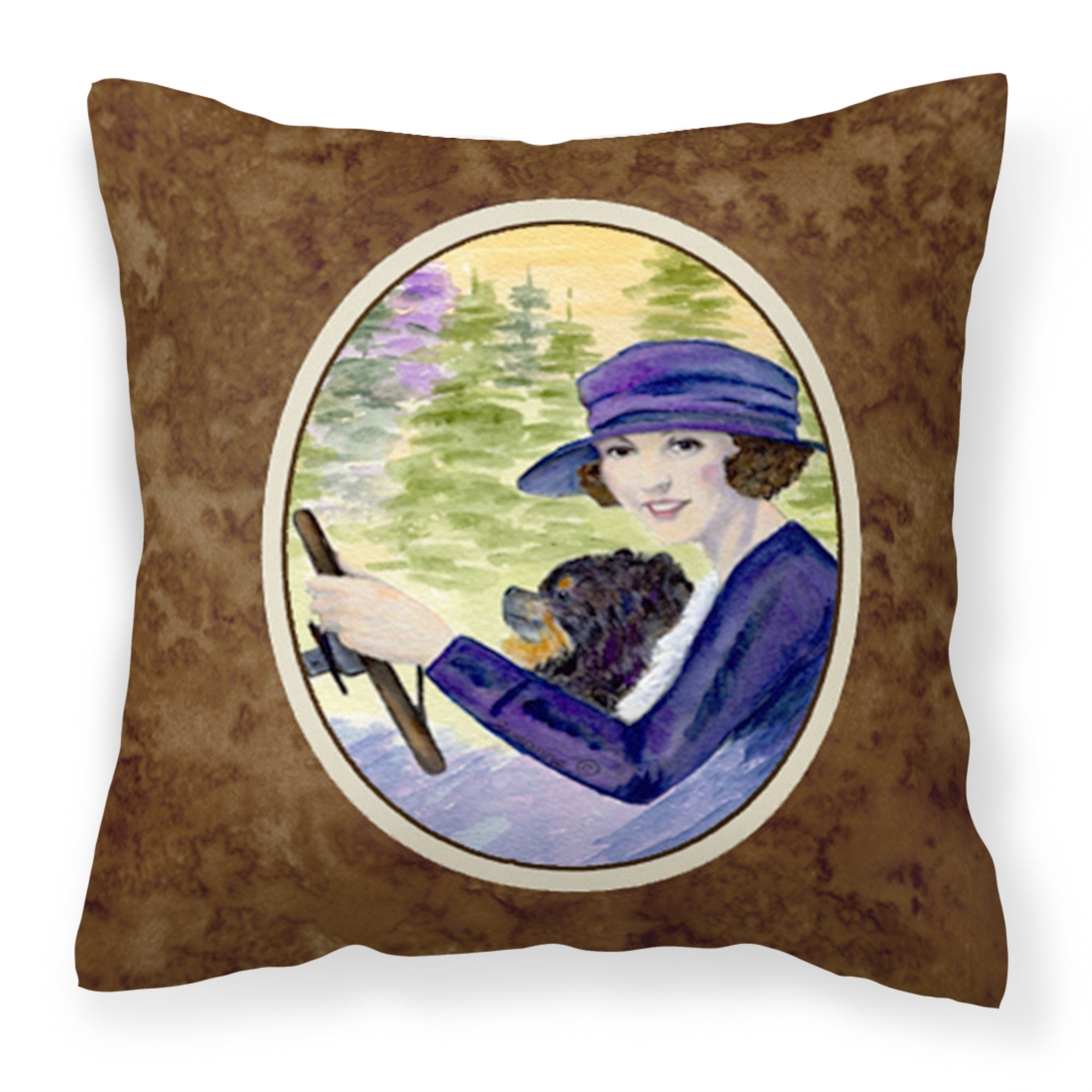 Lady Driving With Her Pomeranian Fabric Decorative Pillow
