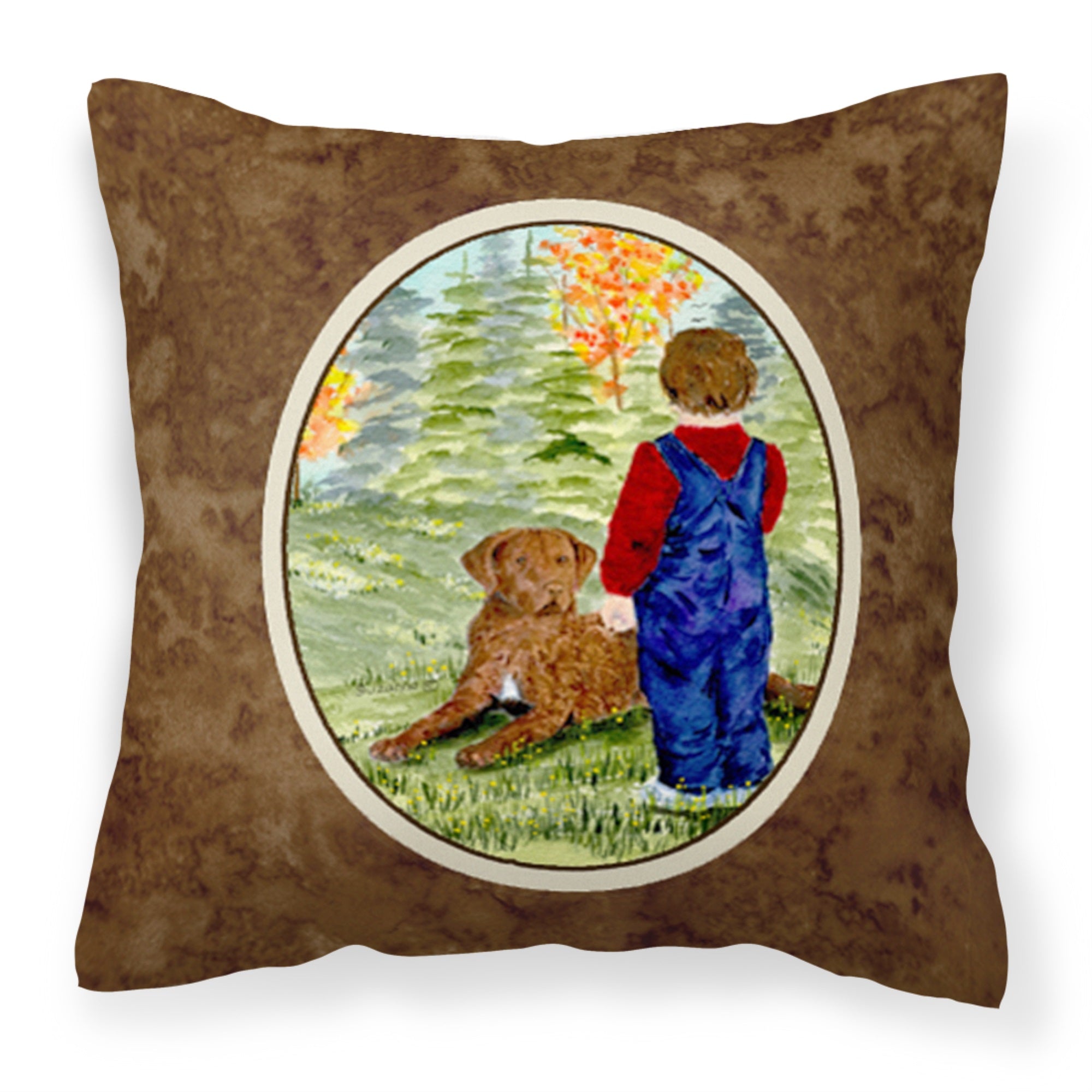 Little Boy With His Chesapeake Bay Retriever Fabric Decorative Pillow