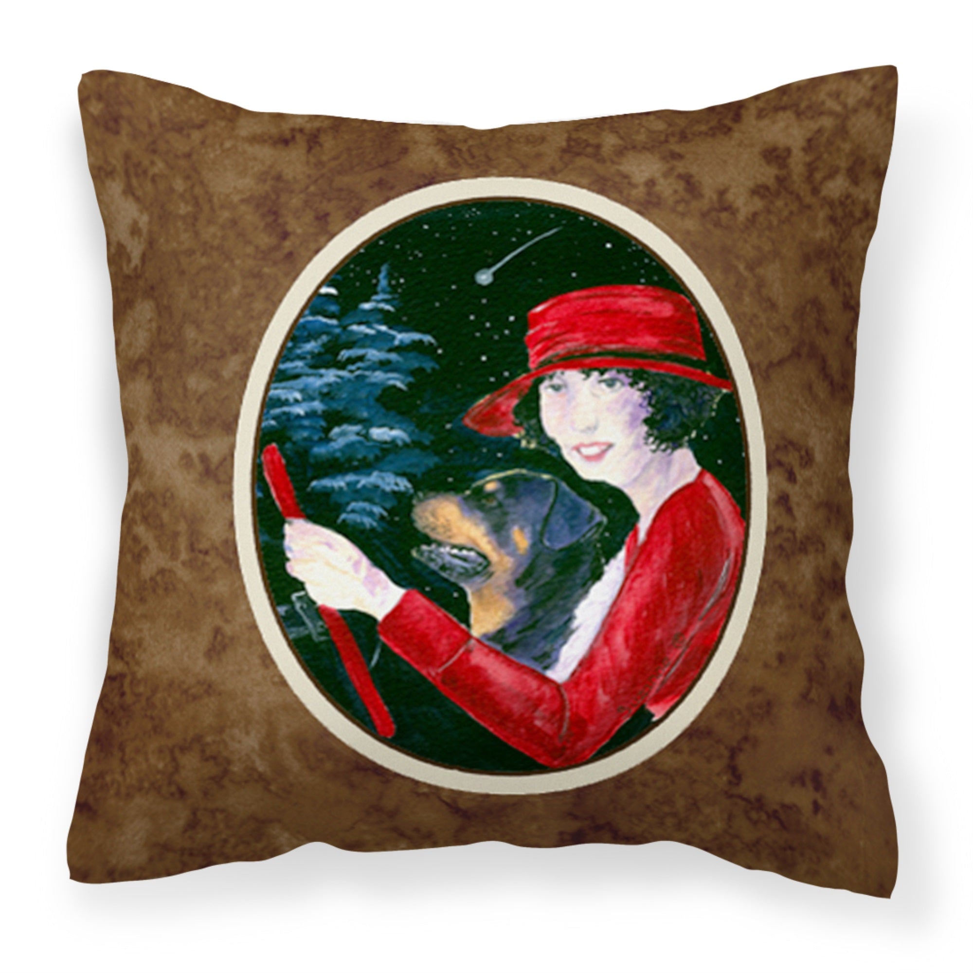 Lady Driving With Her Rottweiler Fabric Decorative Pillow