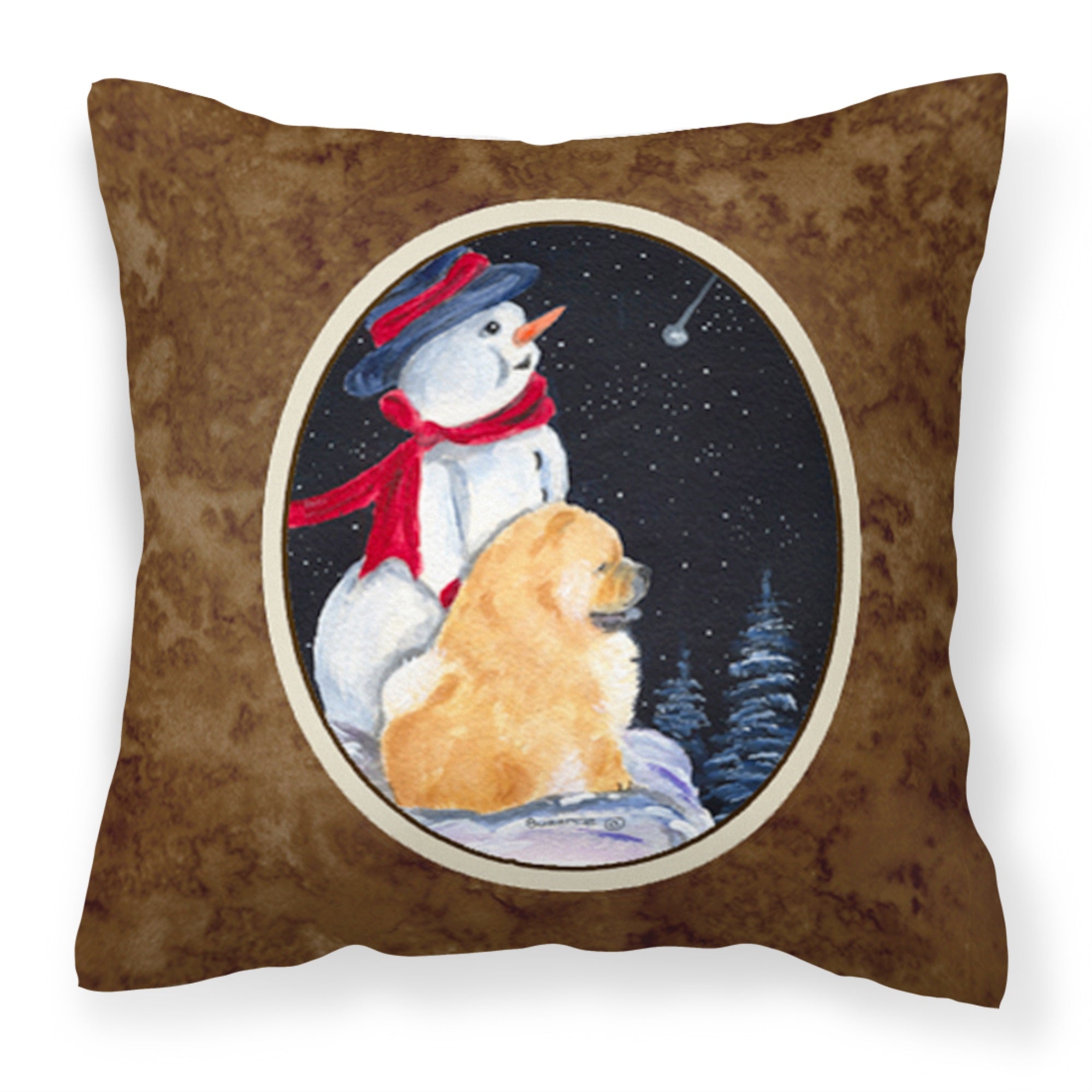 Snowman With Chow Chow Fabric Decorative Pillow